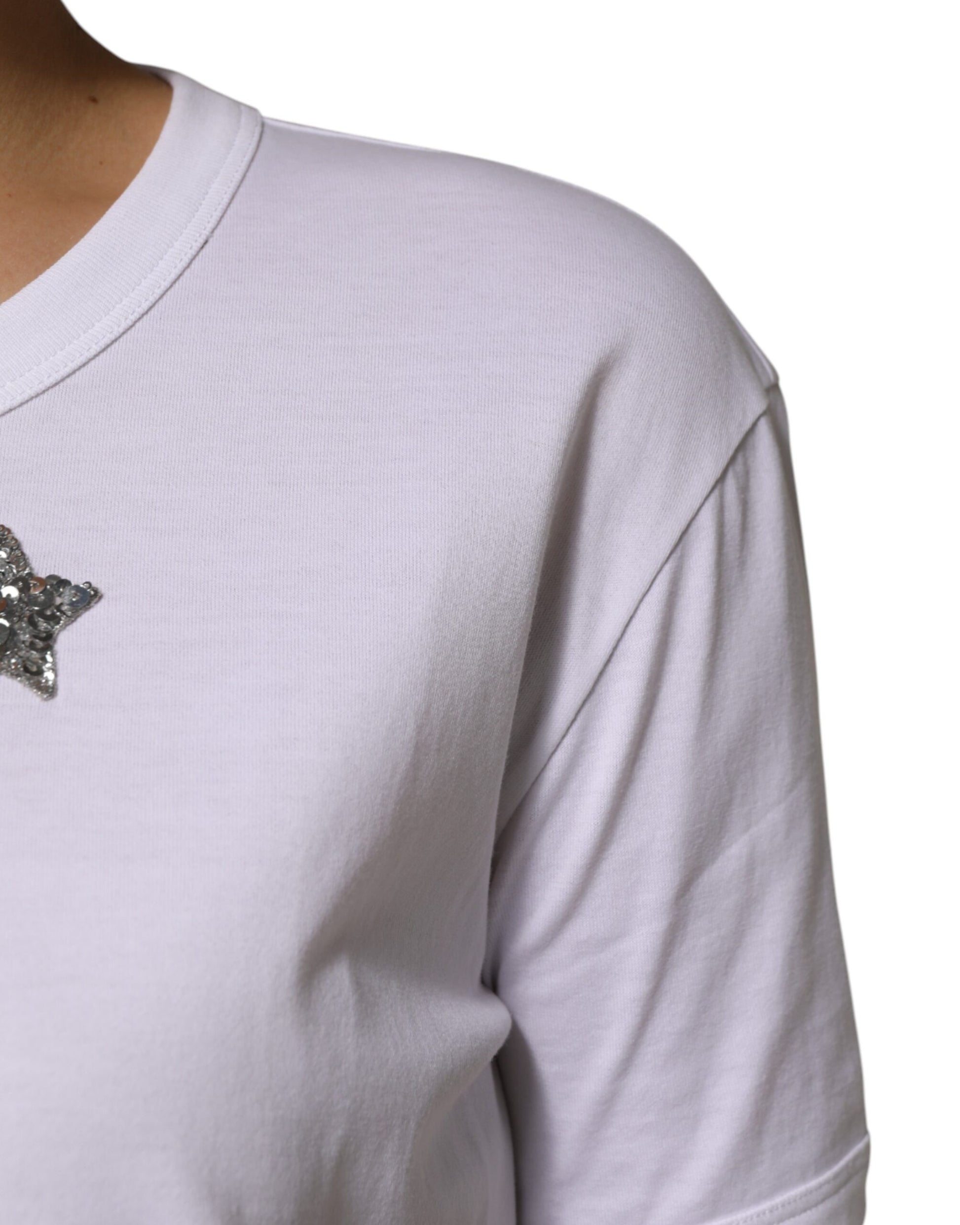 Dolce & Gabbana White Cotton Sequin Embellished Top T-shirt Dolce & Gabbana