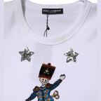 Dolce & Gabbana White Cotton Sequin Embellished Top T-shirt