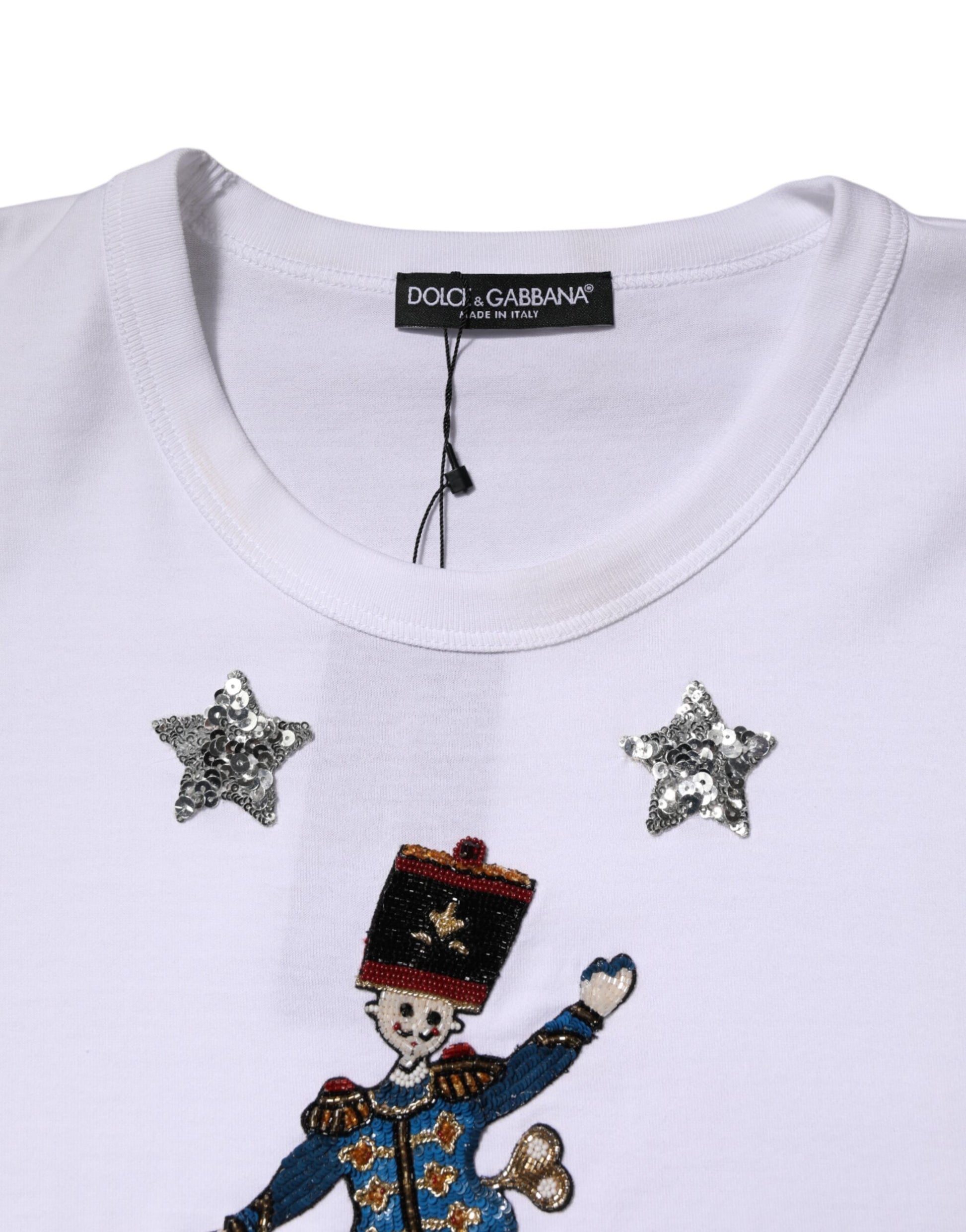 Dolce & Gabbana White Cotton Sequin Embellished Top T-shirt Dolce & Gabbana