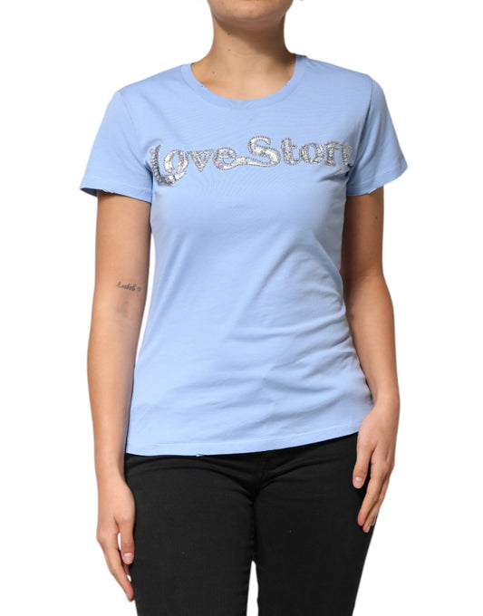 PINKO Blue Love Story Sequined Embellished Short Sleeves T-shirt PINKO