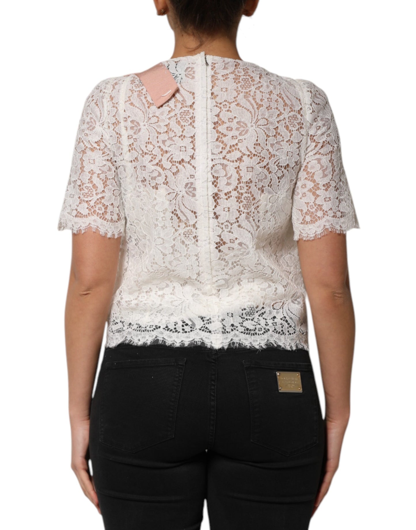Dolce & Gabbana White Floral Lace Short Sleeves Blouse Top Dolce & Gabbana