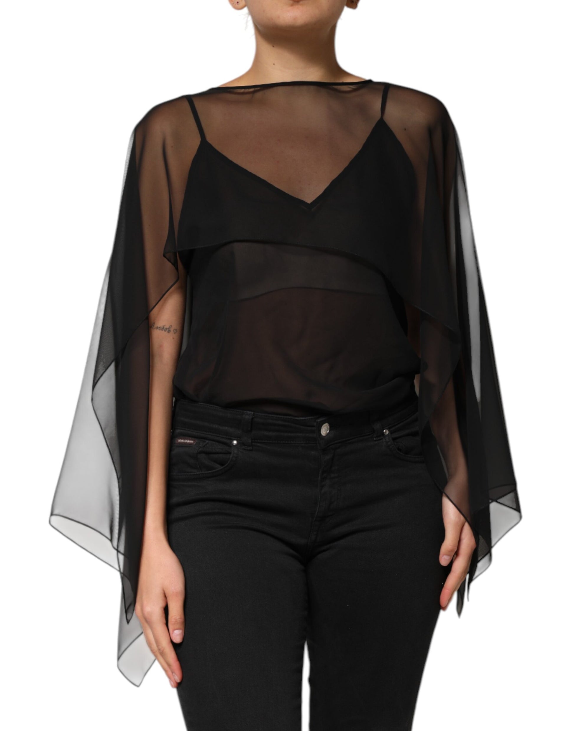 Dolce & Gabbana Black See Through Silk Chiffon Lace Blouse Top Dolce & Gabbana