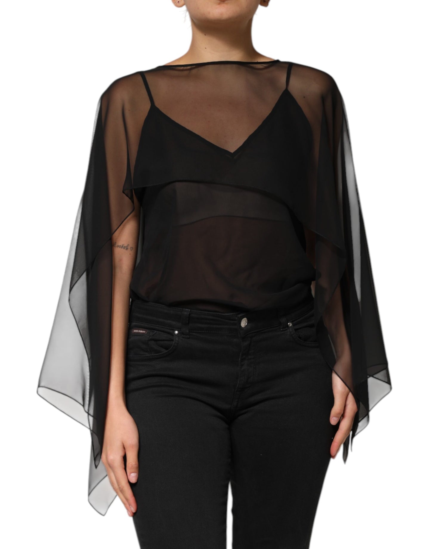Dolce & Gabbana Black See Through Silk Chiffon Lace Blouse Top Dolce & Gabbana