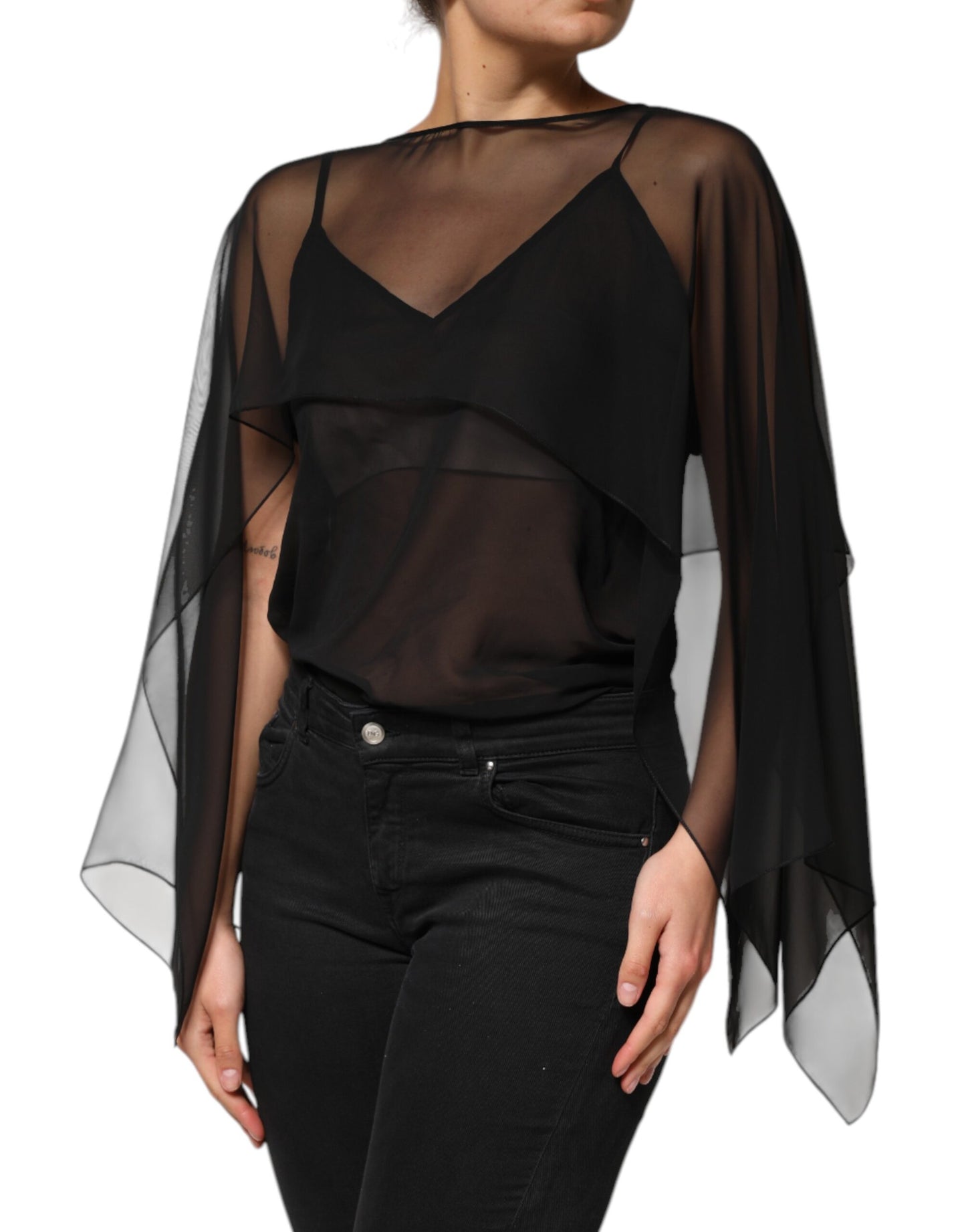 Dolce & Gabbana Black See Through Silk Chiffon Lace Blouse Top Dolce & Gabbana