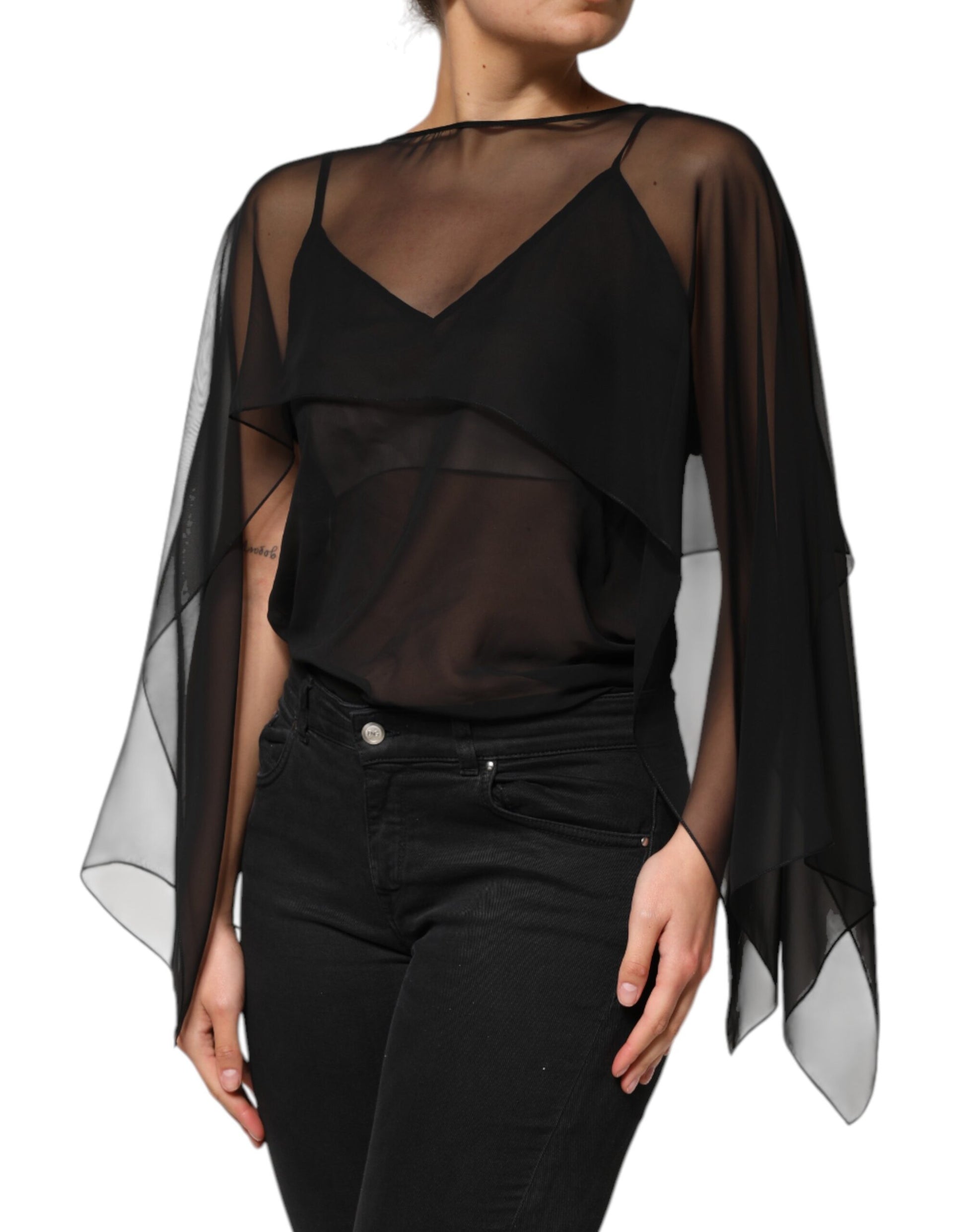Dolce & Gabbana Black See Through Silk Chiffon Lace Blouse Top Dolce & Gabbana
