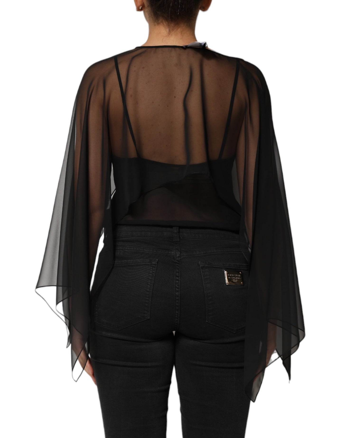 Dolce & Gabbana Black See Through Silk Chiffon Lace Blouse Top Dolce & Gabbana