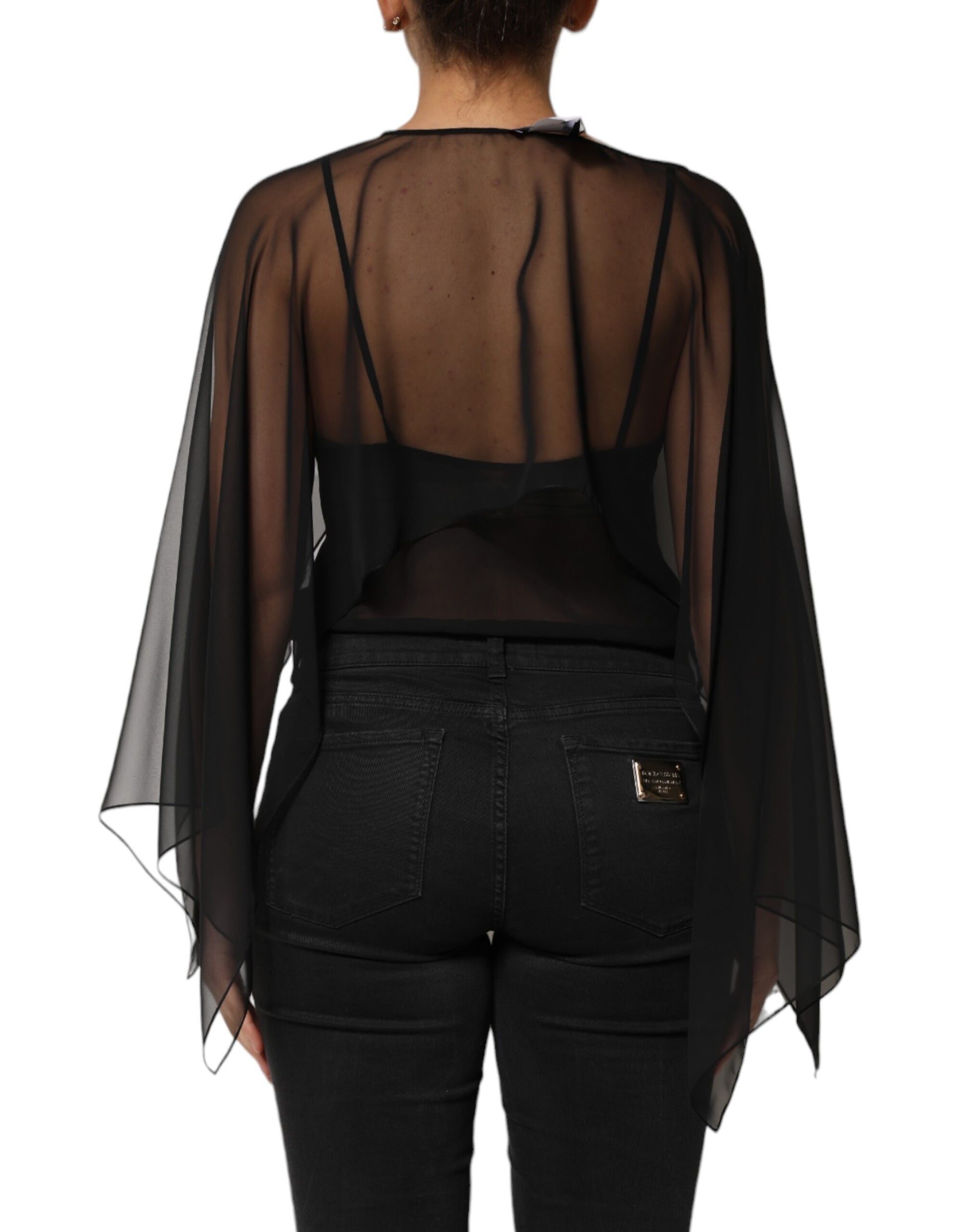 Dolce & Gabbana Black See Through Silk Chiffon Lace Blouse Top Dolce & Gabbana