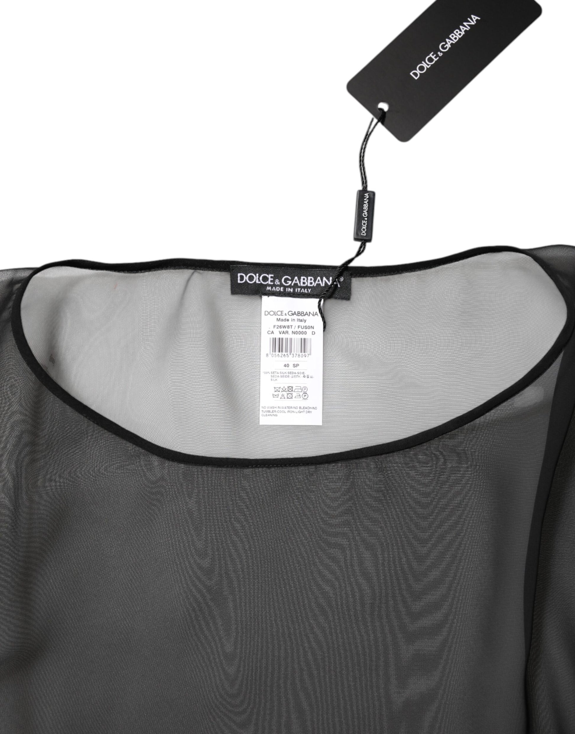 Dolce & Gabbana Black See Through Silk Chiffon Lace Blouse Top Dolce & Gabbana