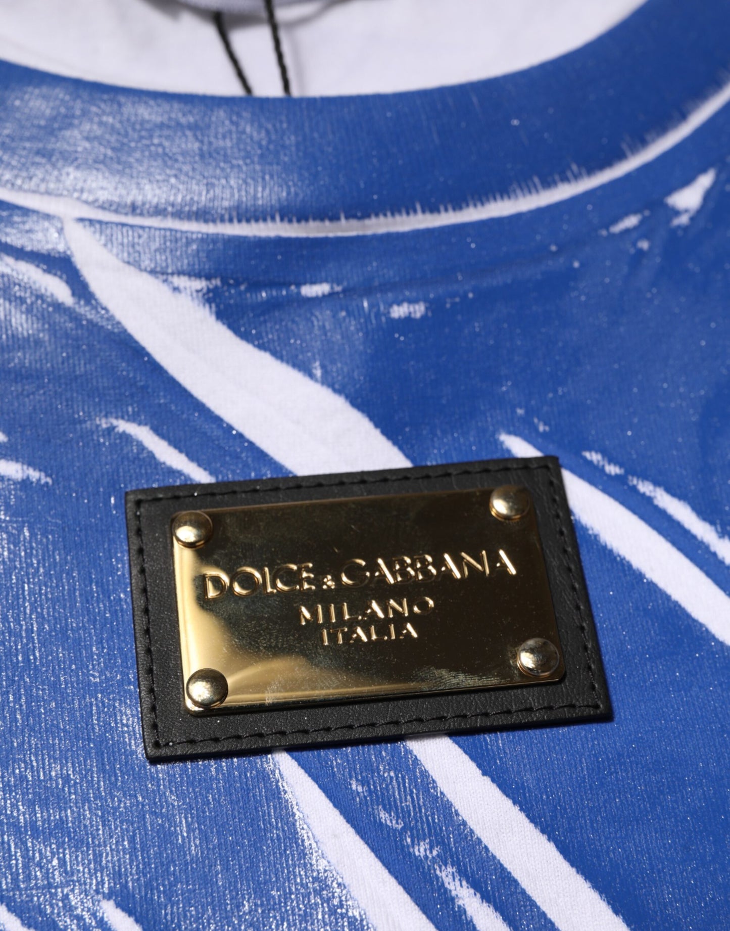 Dolce & Gabbana Blue White Cotton Logo Plaque Women Tank Top Dolce & Gabbana