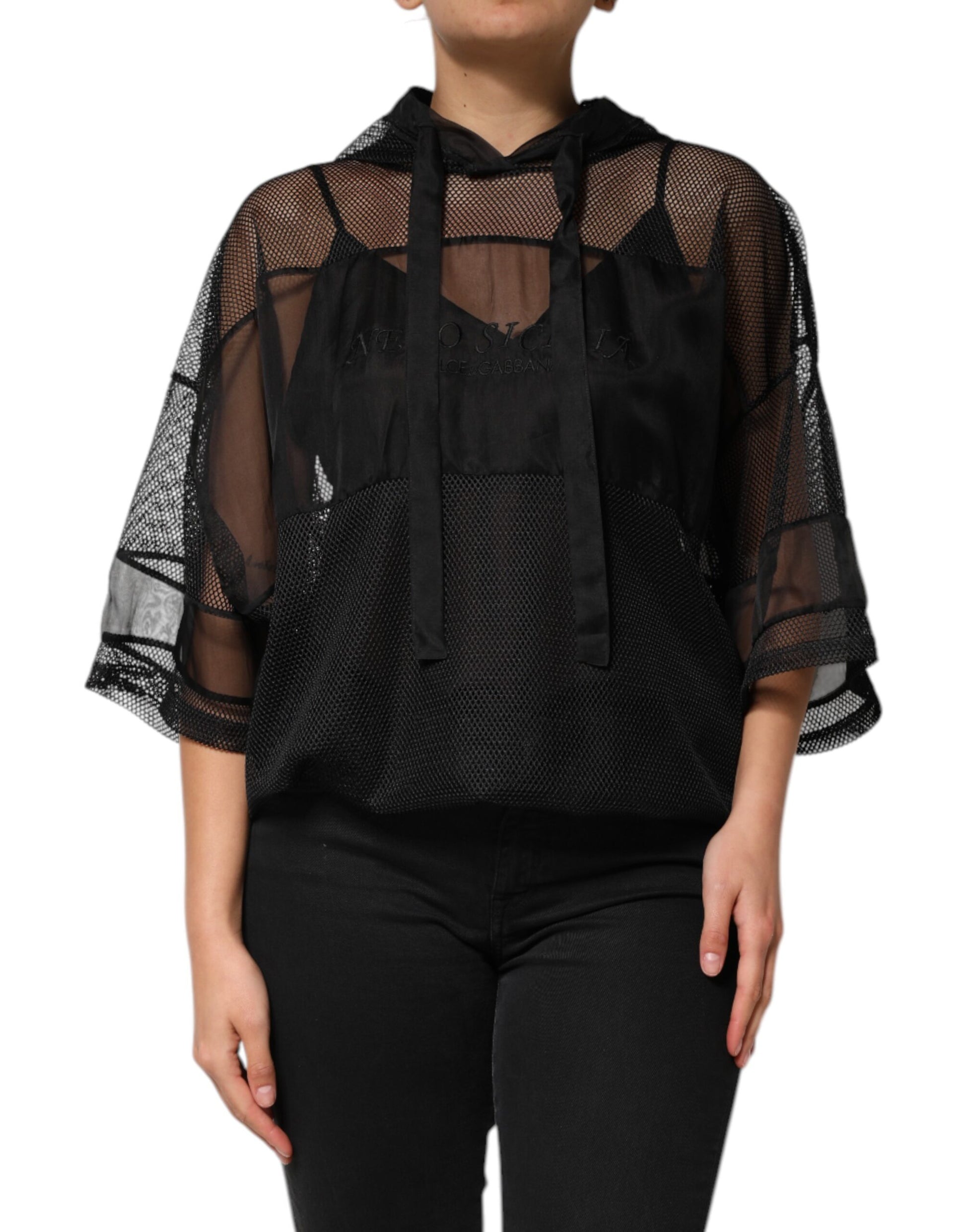 Dolce & Gabbana Black See Through Hooded Pullover Sweater Dolce & Gabbana