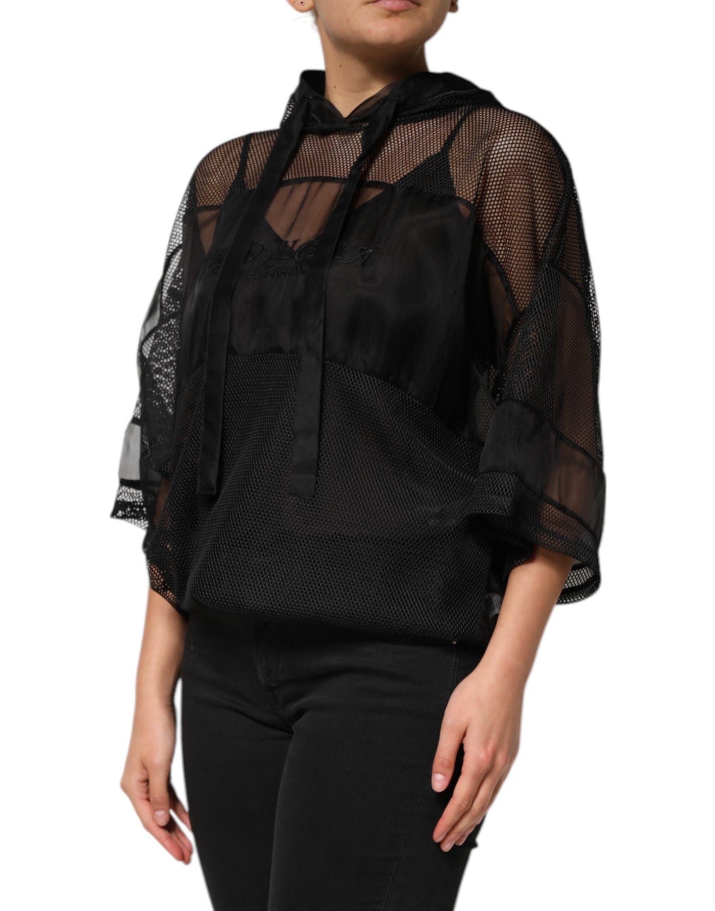 Dolce & Gabbana Black See Through Hooded Pullover Sweater Dolce & Gabbana