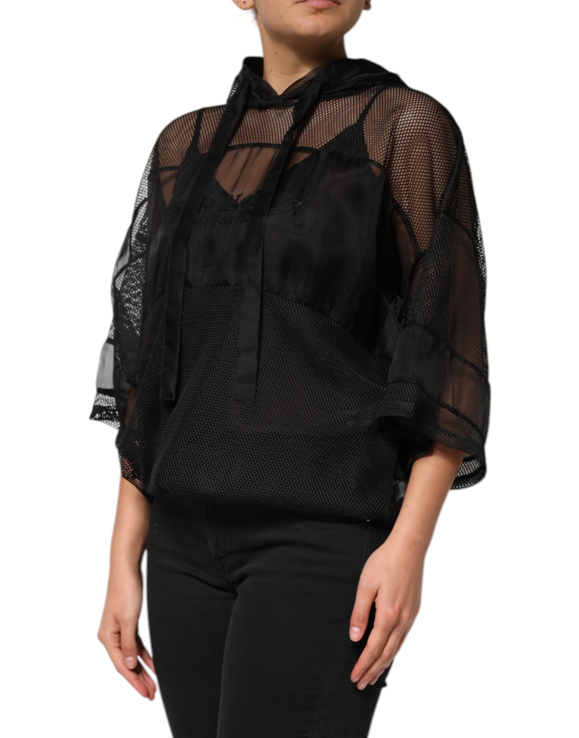 Dolce & Gabbana Black See Through Hooded Pullover Sweater Dolce & Gabbana