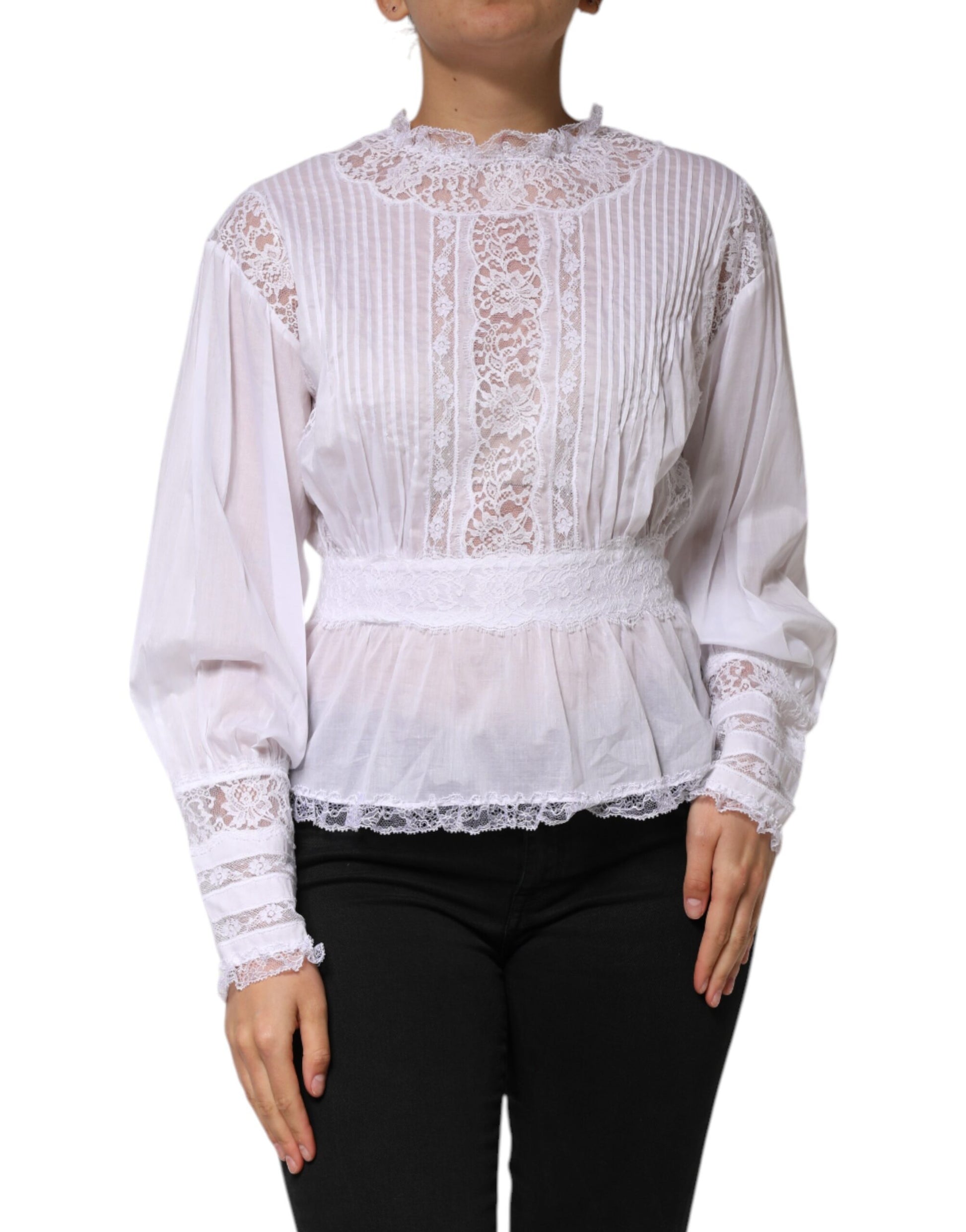 Dolce & Gabbana White Cotton Floral Lace Long Sleeves Top Dolce & Gabbana