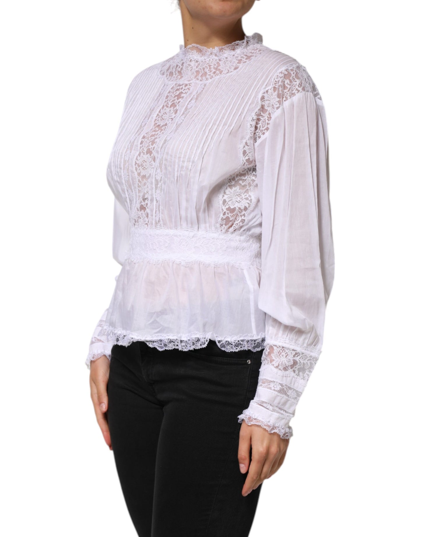 Dolce & Gabbana White Cotton Floral Lace Long Sleeves Top Dolce & Gabbana