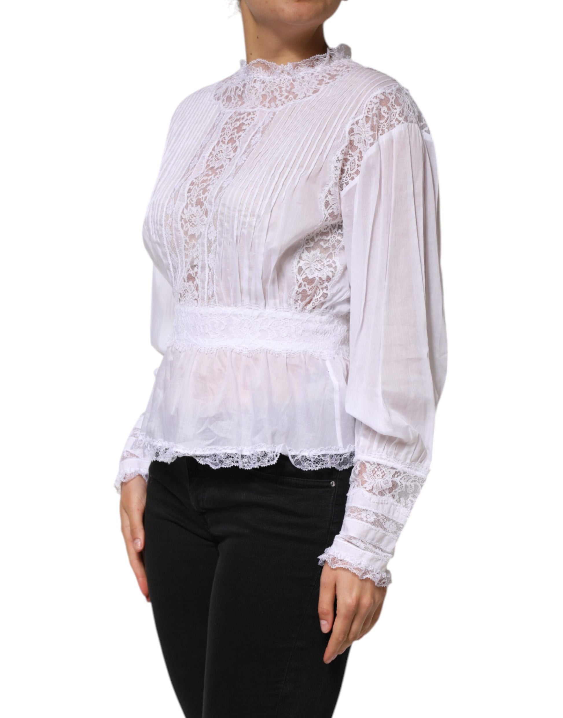 Dolce & Gabbana White Cotton Floral Lace Long Sleeves Top Dolce & Gabbana