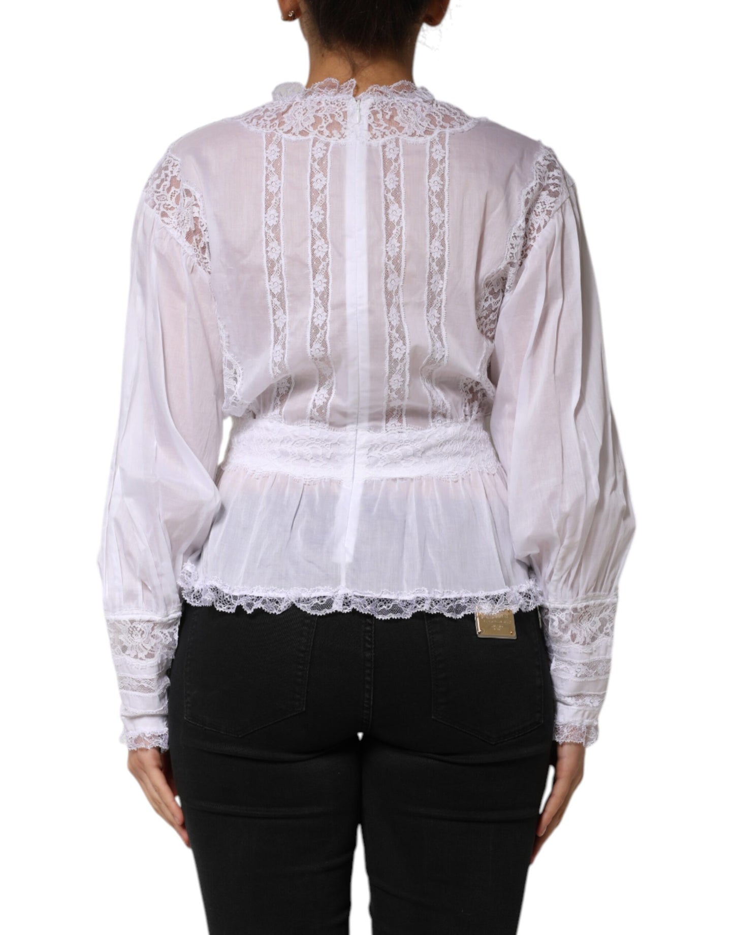 Dolce & Gabbana White Cotton Floral Lace Long Sleeves Top Dolce & Gabbana