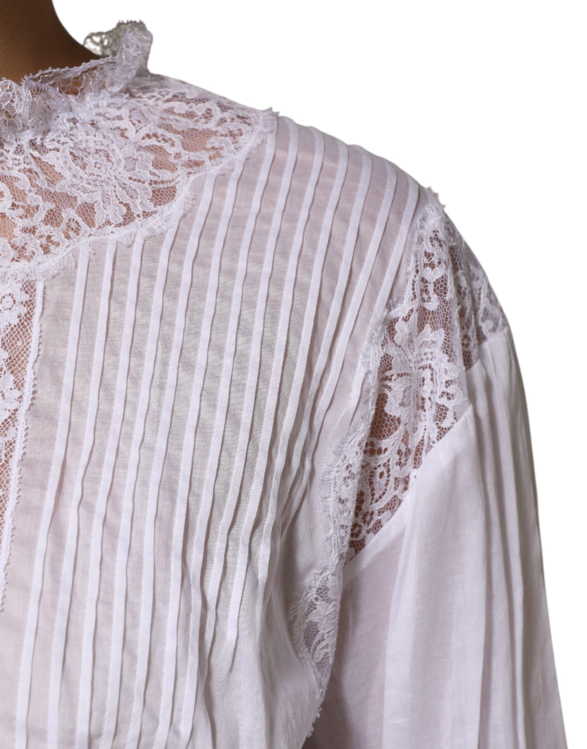 Dolce & Gabbana White Cotton Floral Lace Long Sleeves Top Dolce & Gabbana