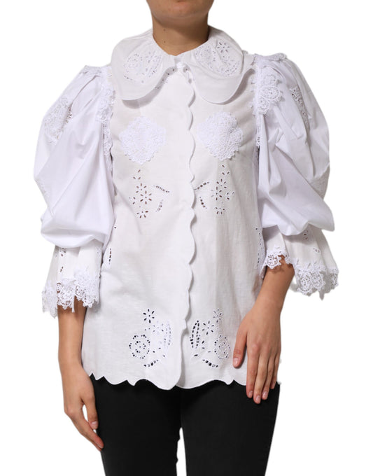 Dolce & Gabbana White Ruffled Lace Embellished Blouse Top Dolce & Gabbana
