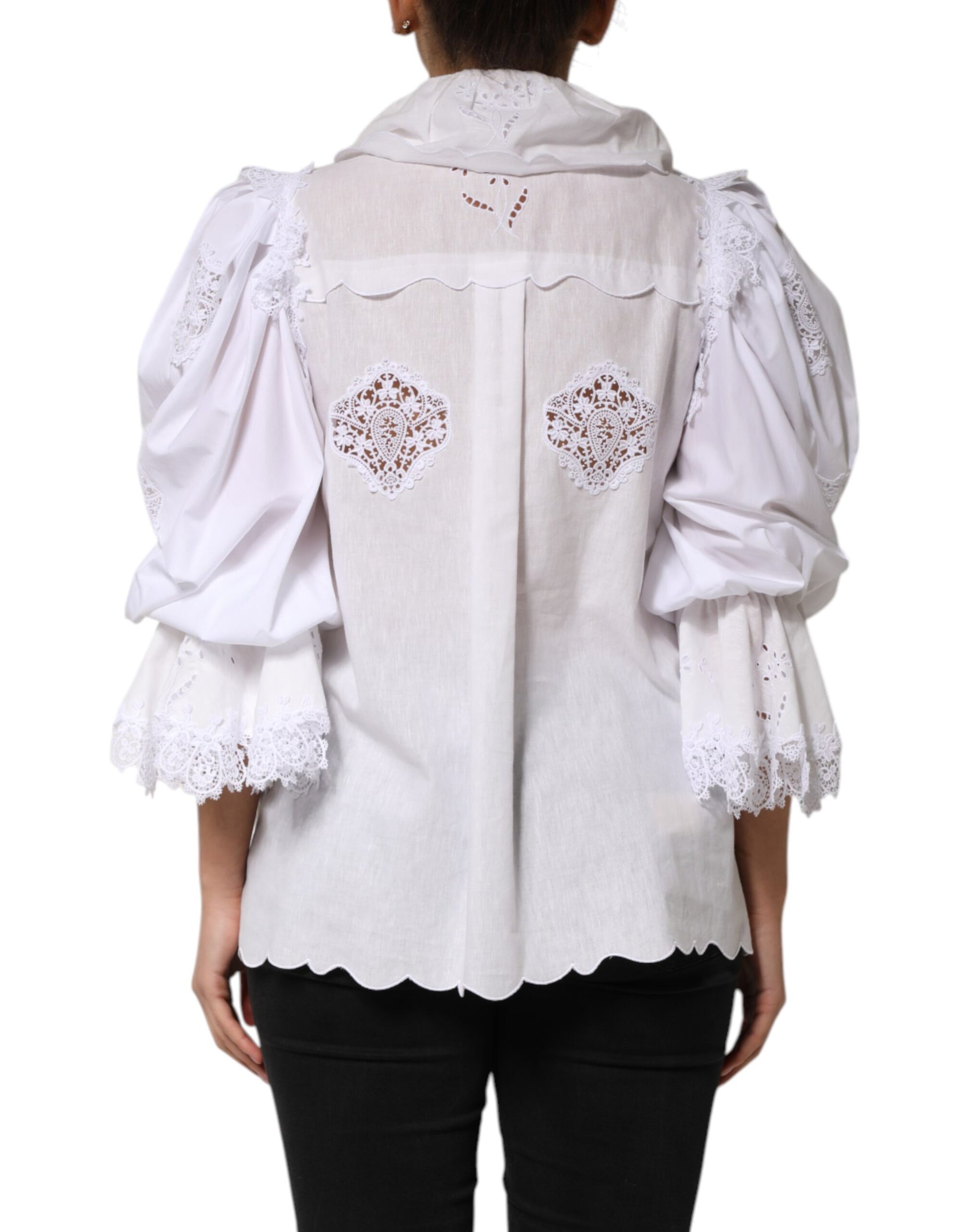 Dolce & Gabbana White Ruffled Lace Embellished Blouse Top Dolce & Gabbana