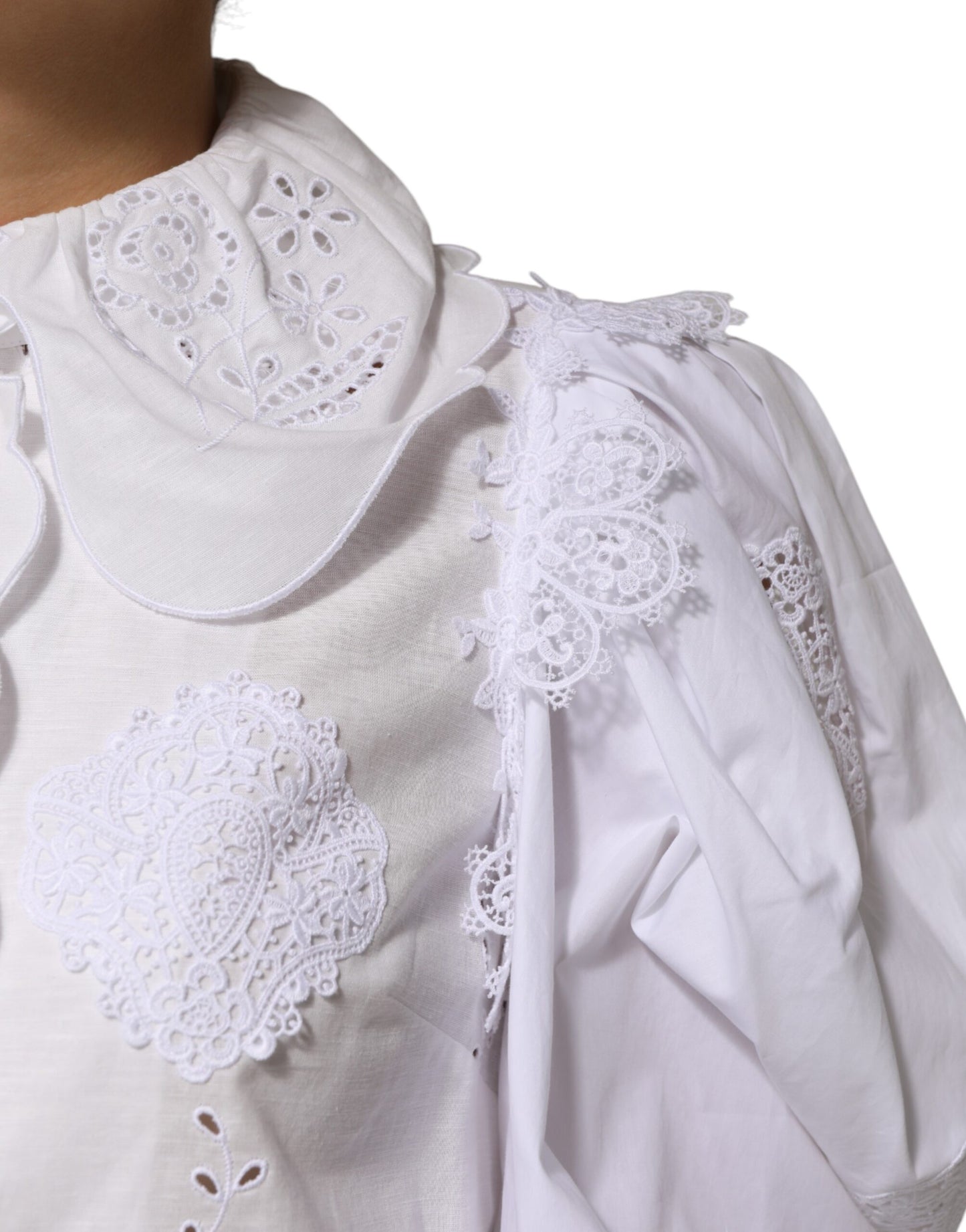 Dolce & Gabbana White Ruffled Lace Embellished Blouse Top Dolce & Gabbana