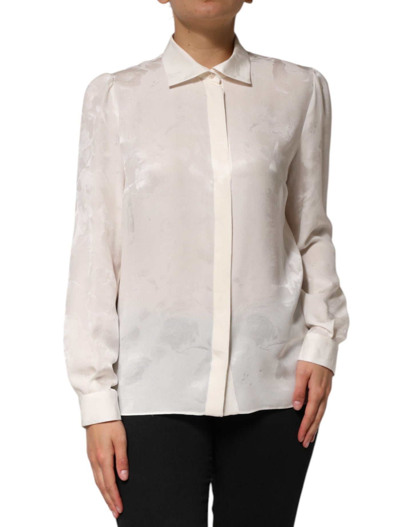 Dolce & Gabbana White Silk Long Sleeves Collared Shirt Top Dolce & Gabbana