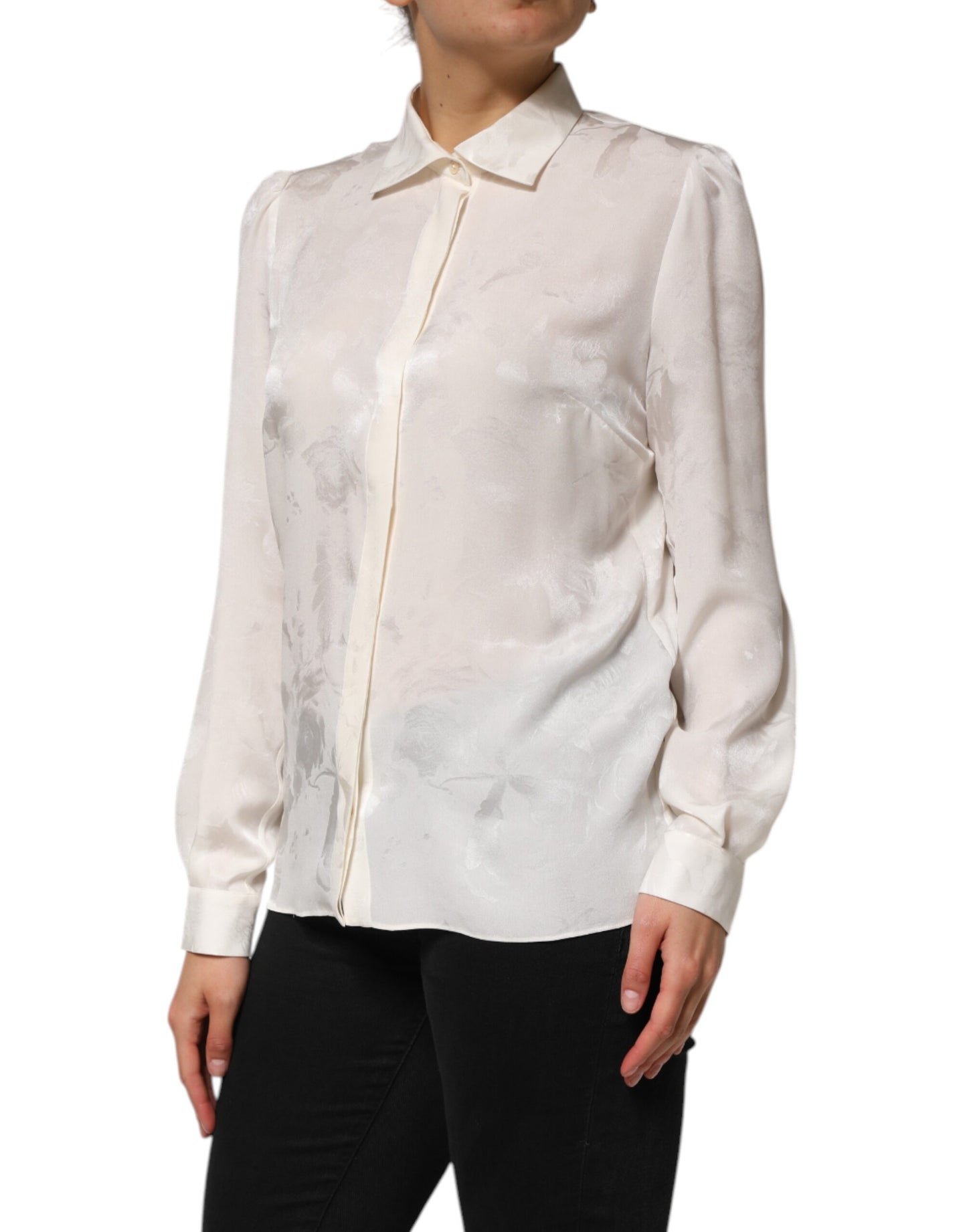Dolce & Gabbana White Silk Long Sleeves Collared Shirt Top Dolce & Gabbana