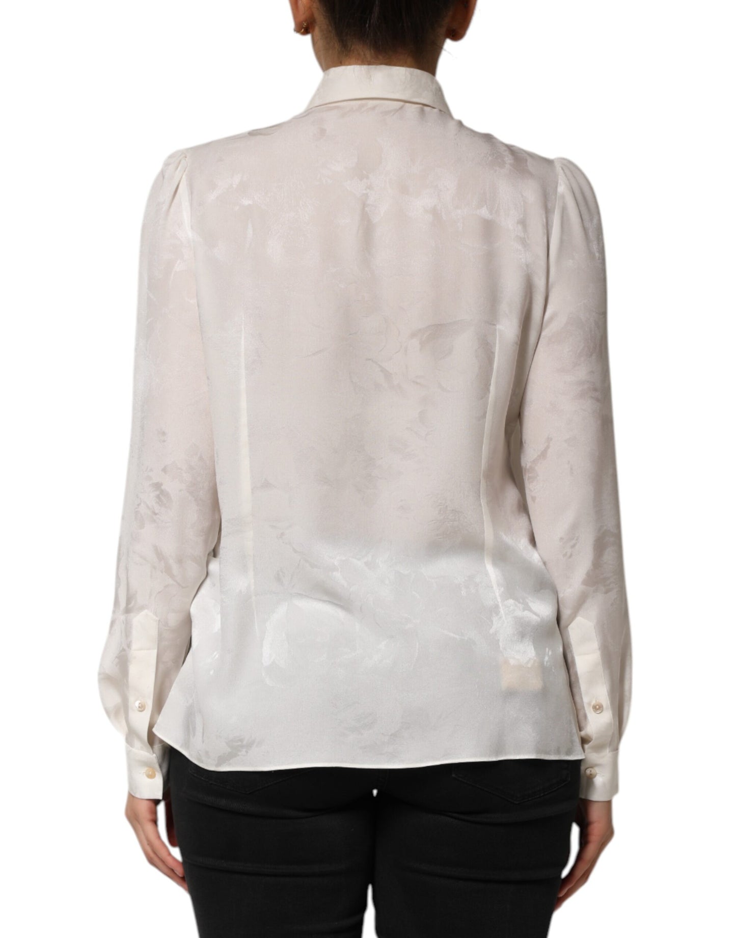 Dolce & Gabbana White Silk Long Sleeves Collared Shirt Top Dolce & Gabbana