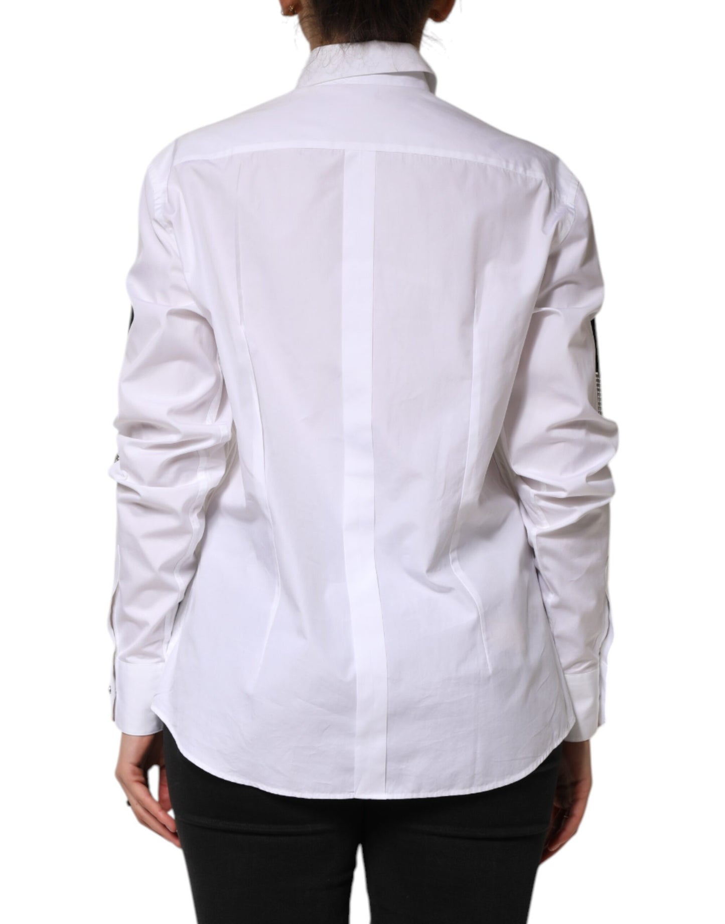 Dolce & Gabbana White Crystal Embellished Collared Shirt Top Dolce & Gabbana