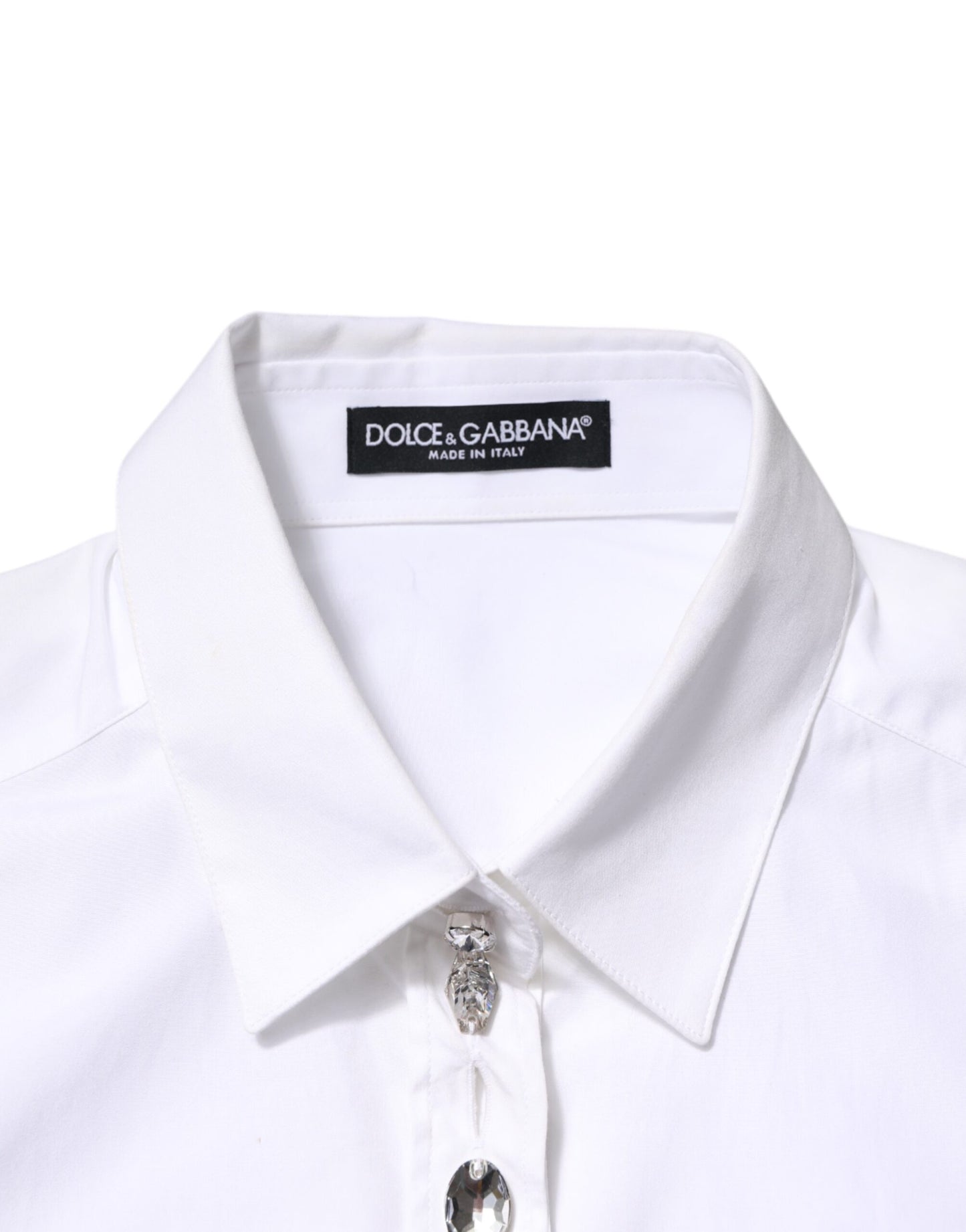 Dolce & Gabbana White Crystal Embellished Collared Shirt Top Dolce & Gabbana