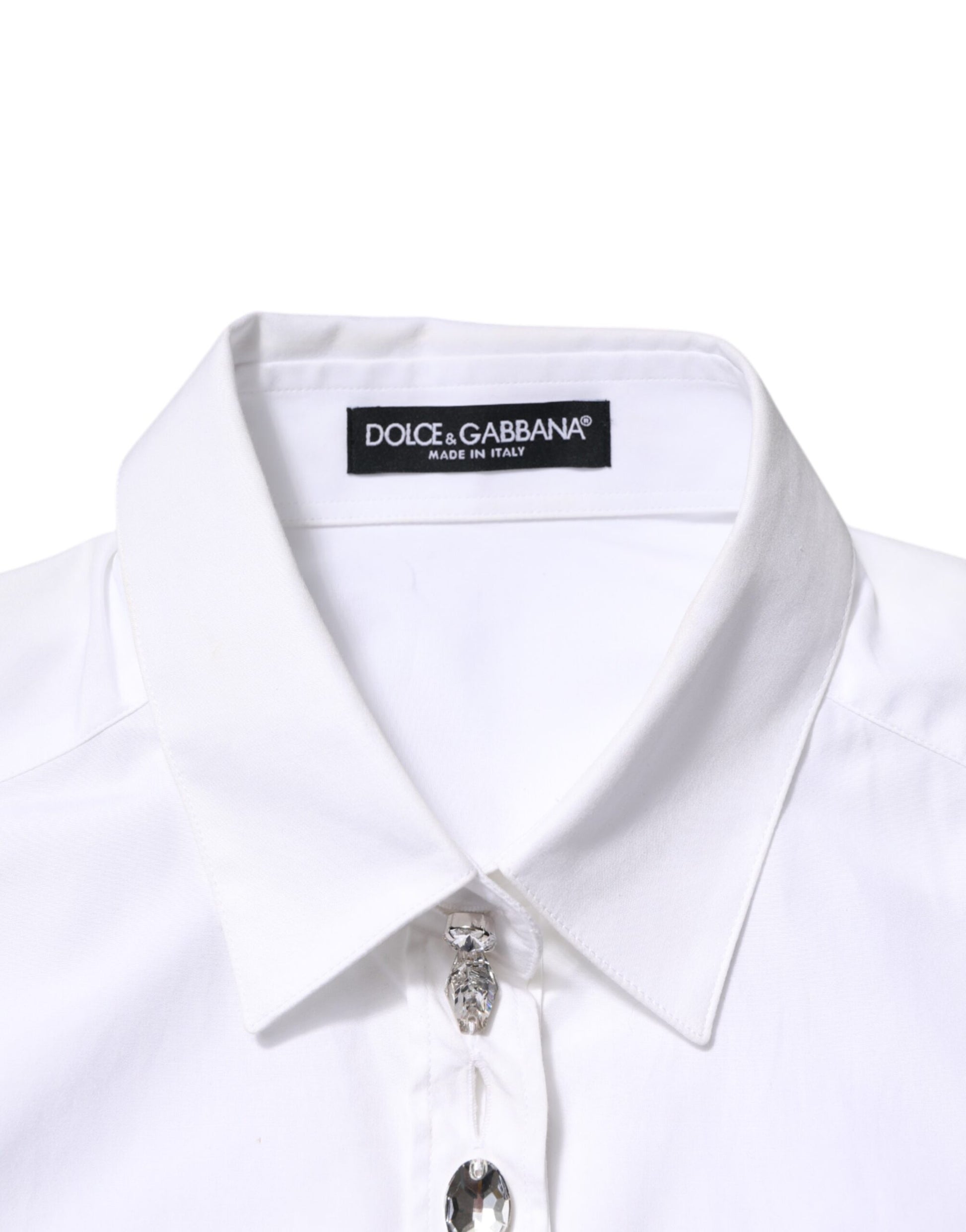 Dolce & Gabbana White Crystal Embellished Collared Shirt Top Dolce & Gabbana