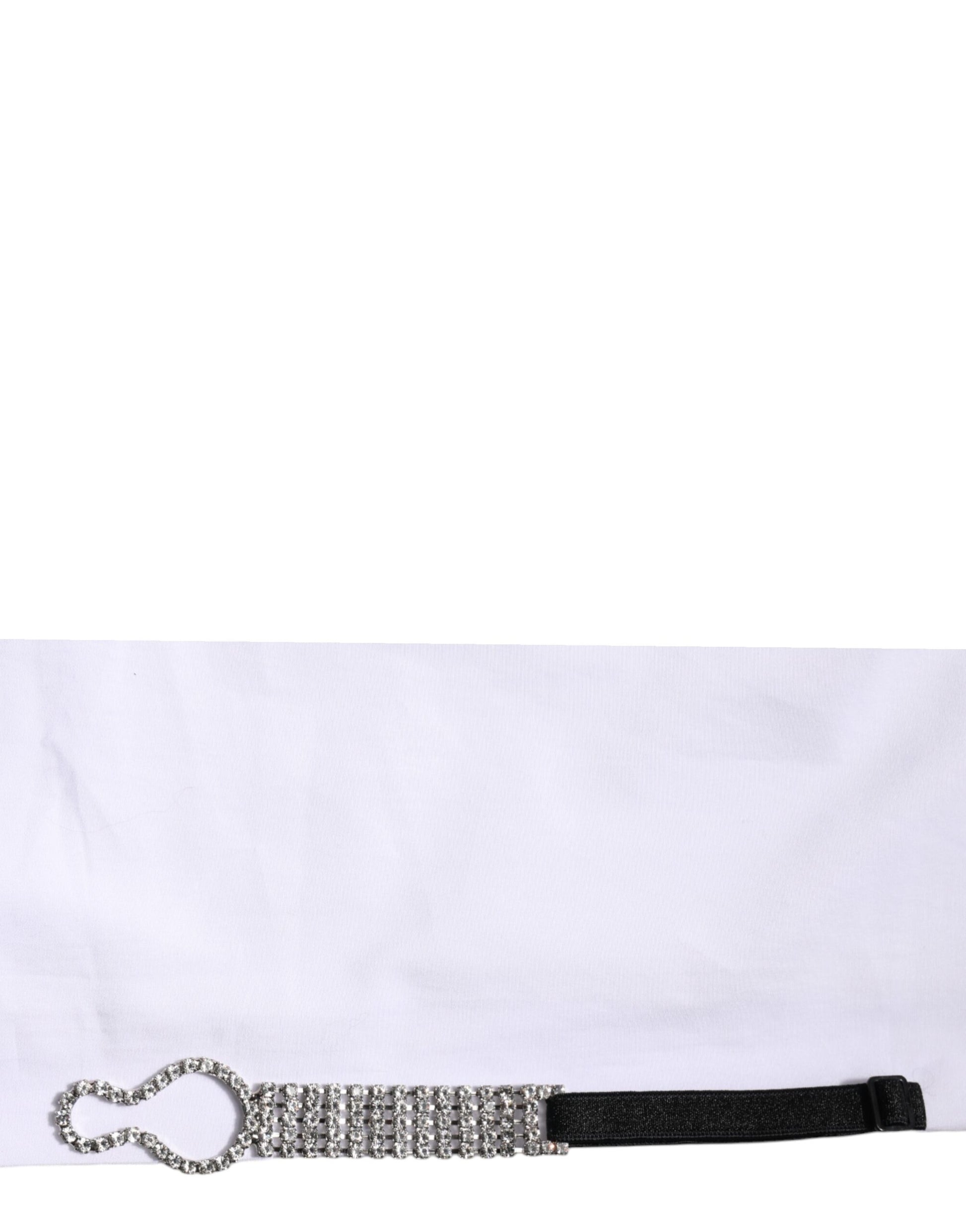 Dolce & Gabbana White Crystal Embellished Collared Shirt Top Dolce & Gabbana