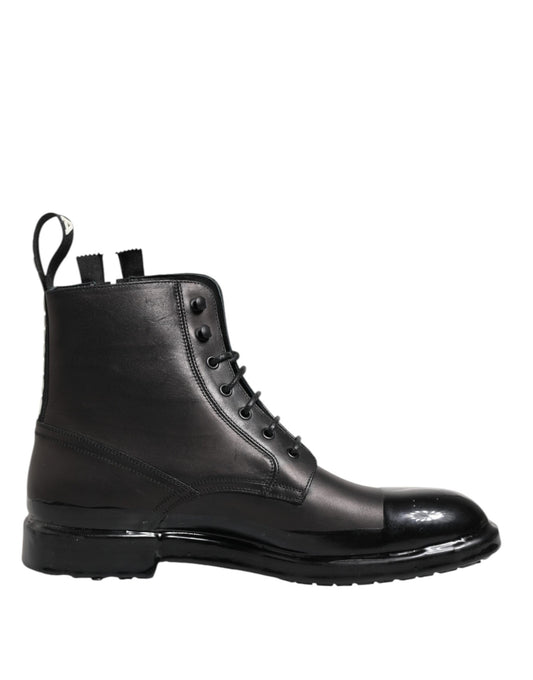 Dolce & Gabbana Brown Black Lace Up Mid Calf Men Boots Shoes Dolce & Gabbana