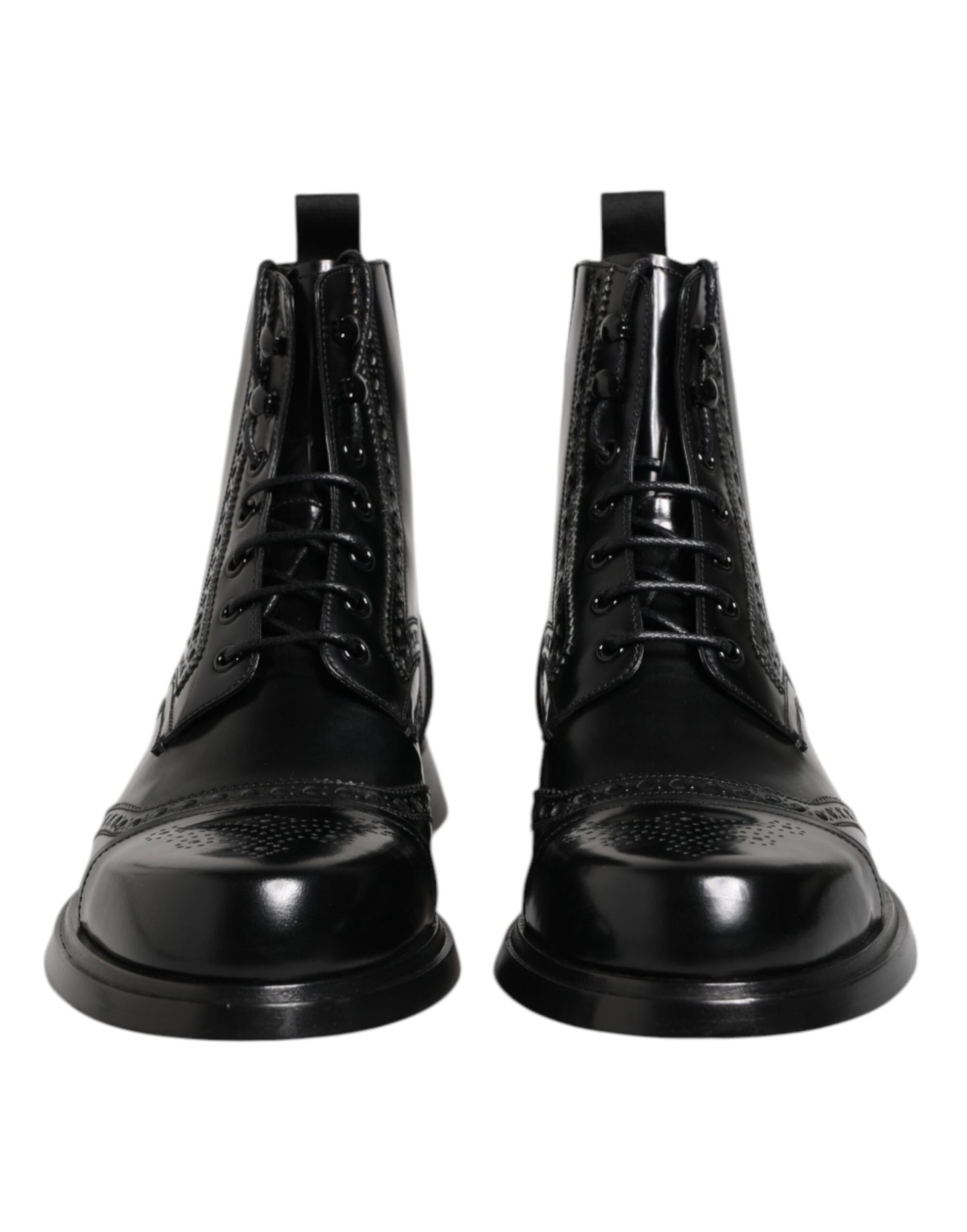Dolce & Gabbana Black Leather Lace Up Mid Calf Boots Shoes Dolce & Gabbana