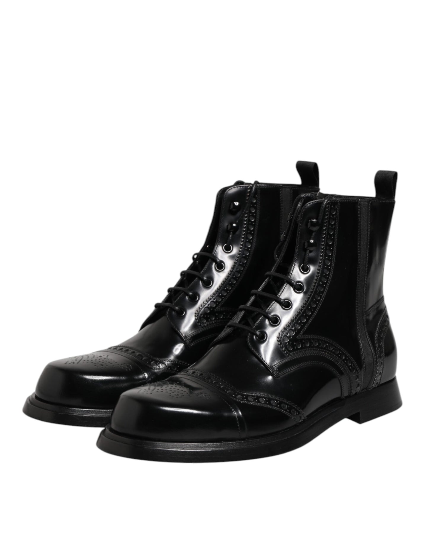 Dolce & Gabbana Black Leather Lace Up Mid Calf Boots Shoes Dolce & Gabbana
