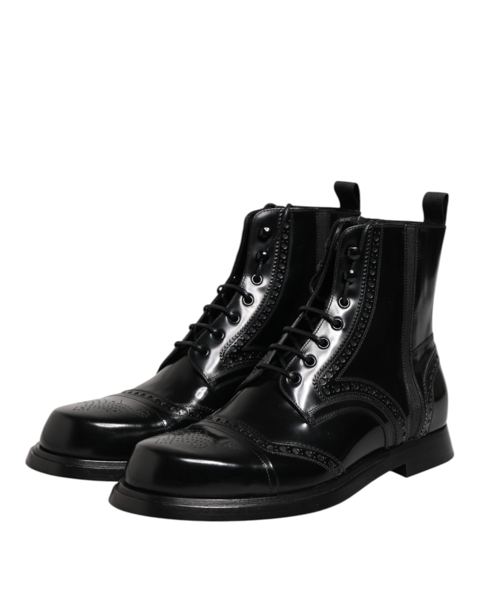 Dolce & Gabbana Black Leather Lace Up Mid Calf Boots Shoes Dolce & Gabbana