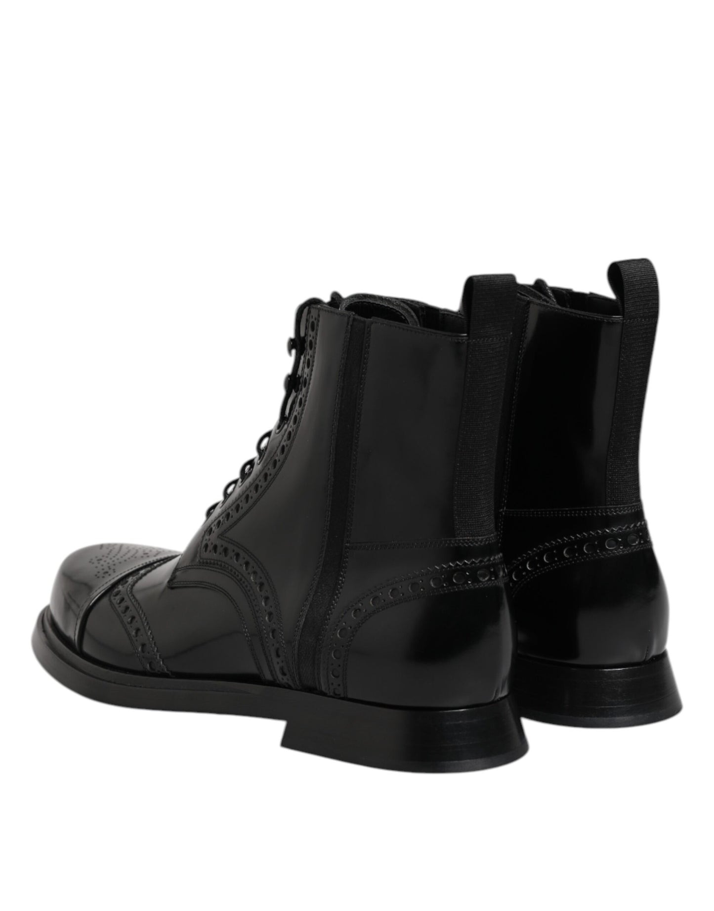 Dolce & Gabbana Black Leather Lace Up Mid Calf Boots Shoes Dolce & Gabbana