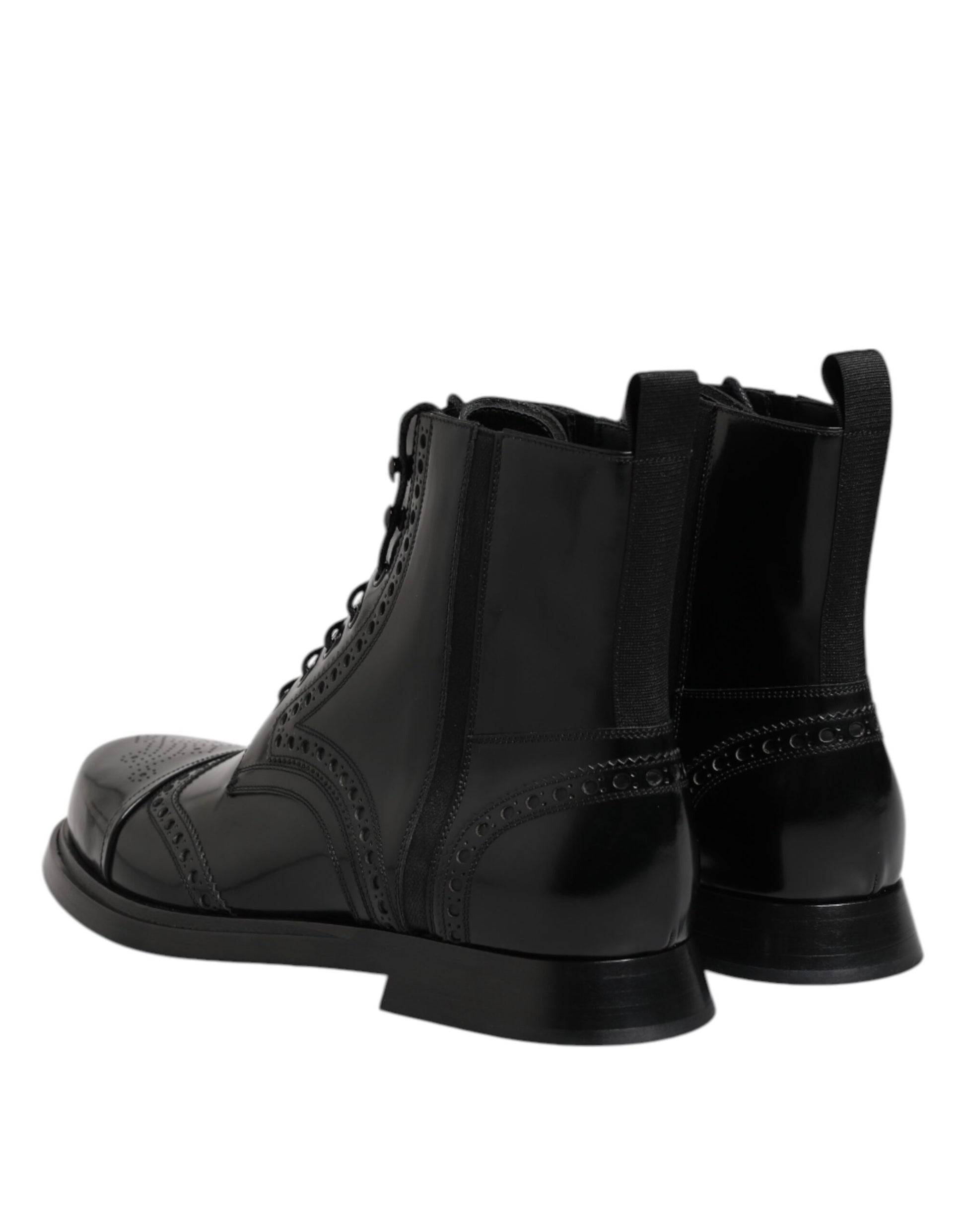 Dolce & Gabbana Black Leather Lace Up Mid Calf Boots Shoes Dolce & Gabbana