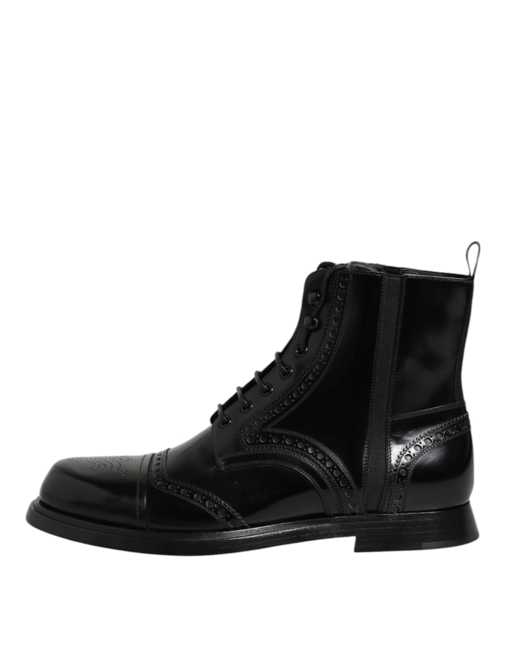 Dolce & Gabbana Black Leather Lace Up Mid Calf Boots Shoes Dolce & Gabbana