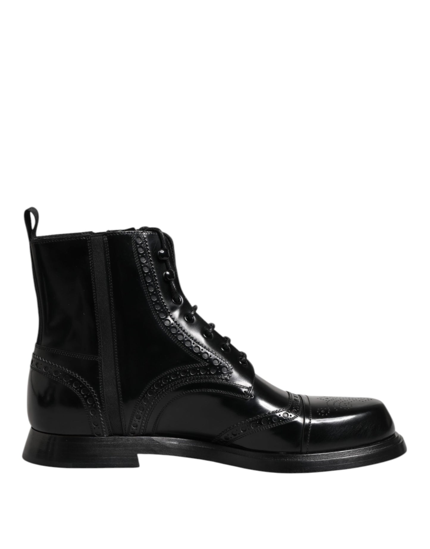 Dolce & Gabbana Black Leather Lace Up Mid Calf Boots Shoes Dolce & Gabbana