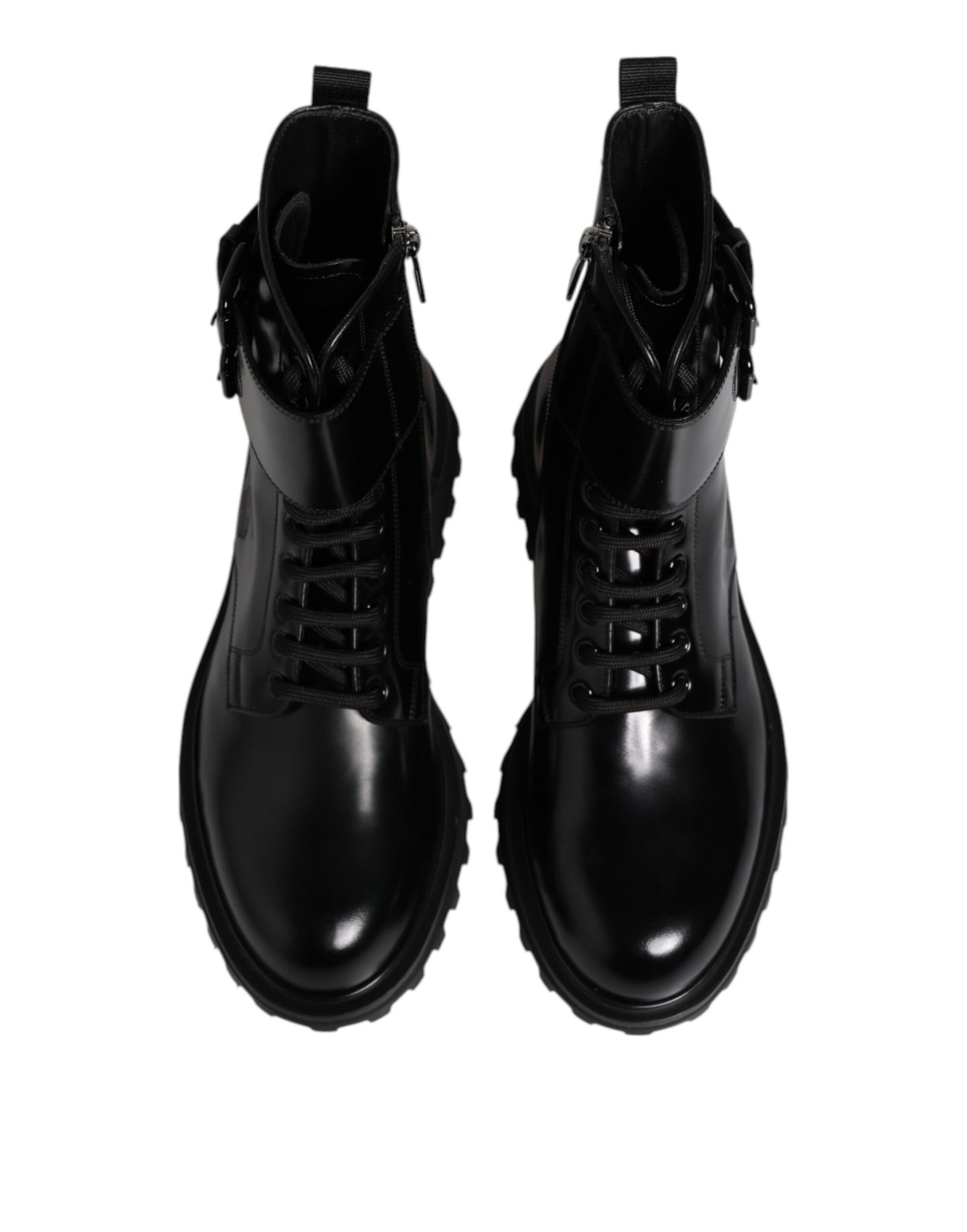 Dolce & Gabbana Black Leather Lace Up Mid Calf Boots Shoes Dolce & Gabbana