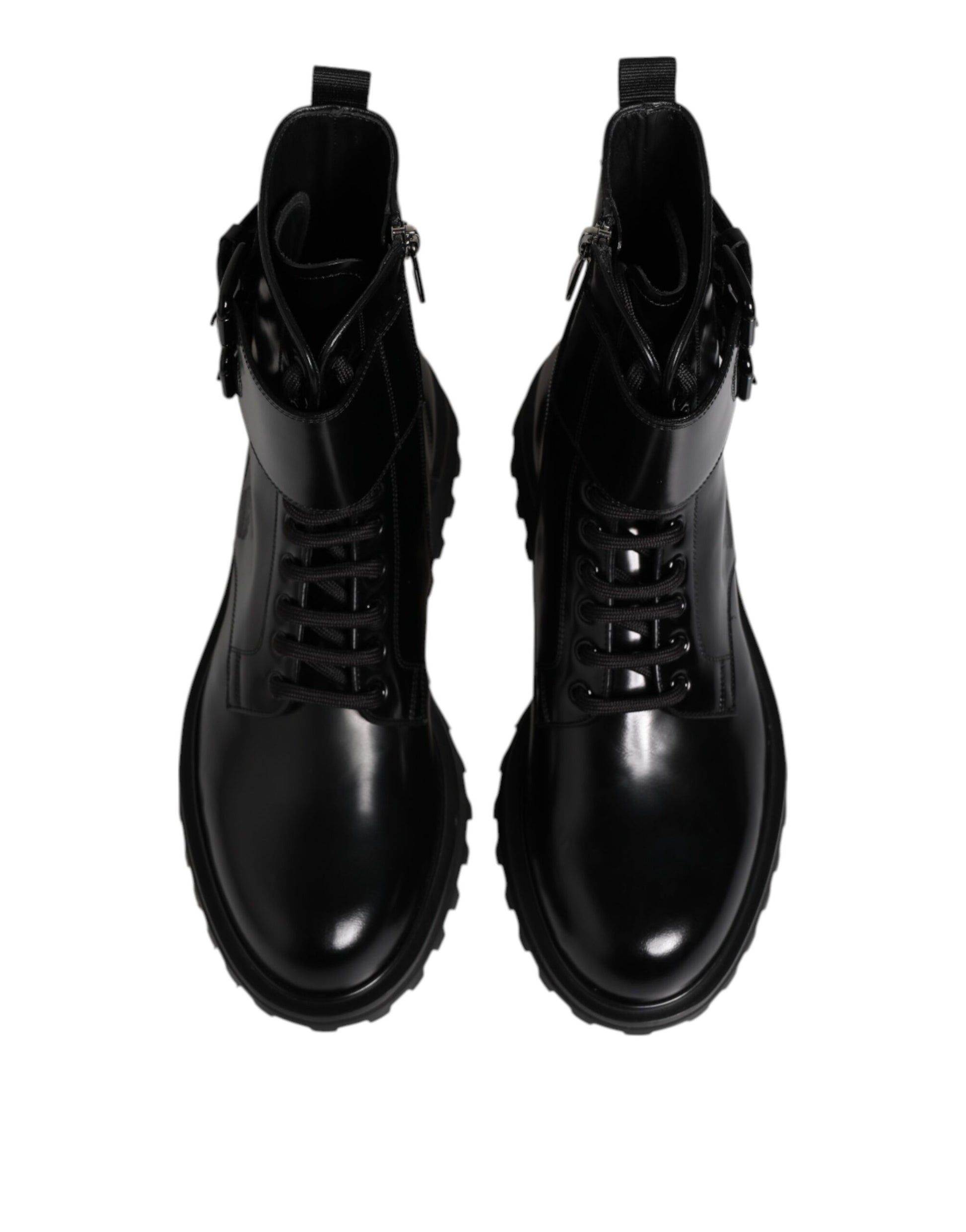 Dolce & Gabbana Black Leather Lace Up Mid Calf Boots Shoes Dolce & Gabbana