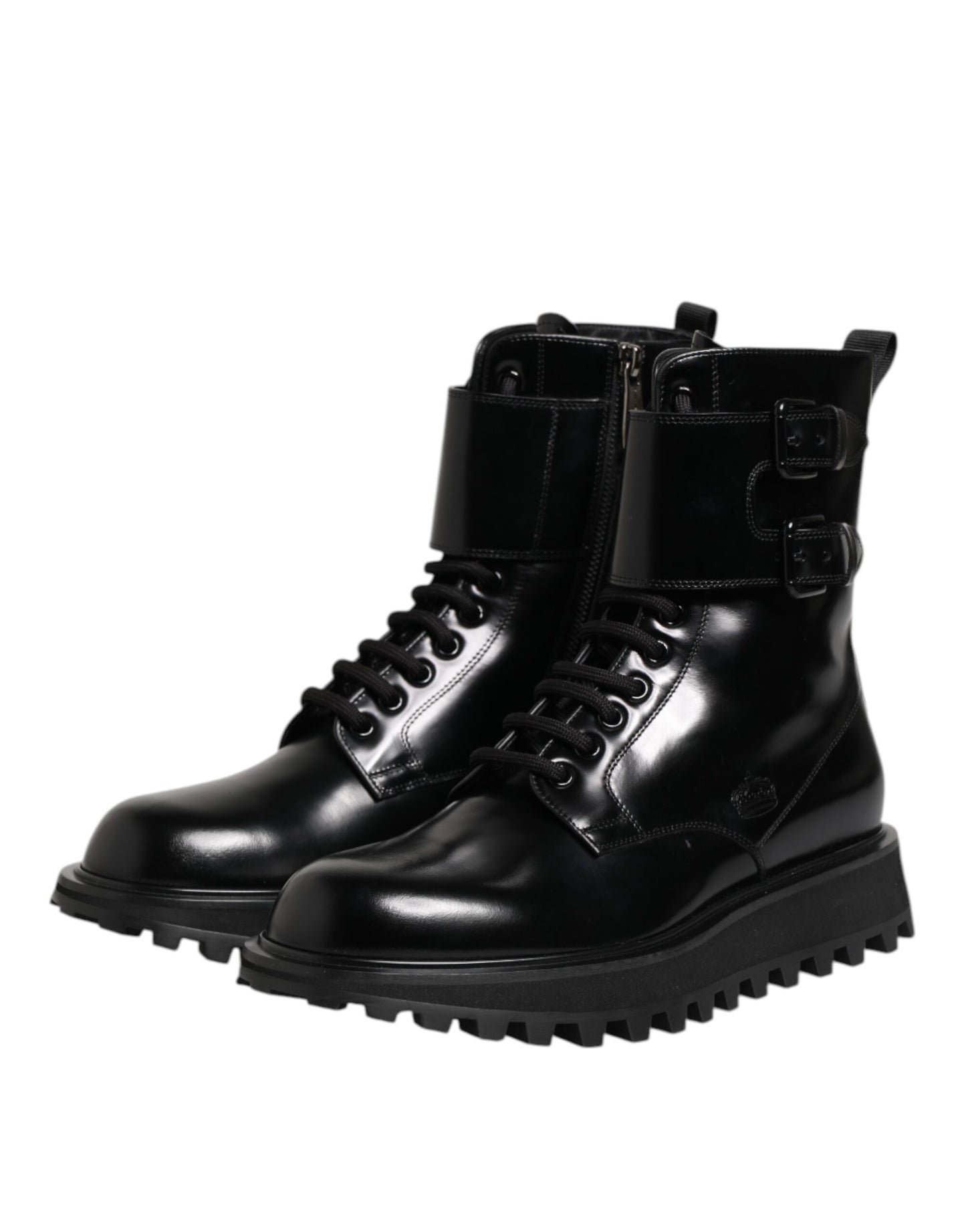 Dolce & Gabbana Black Leather Lace Up Mid Calf Boots Shoes Dolce & Gabbana
