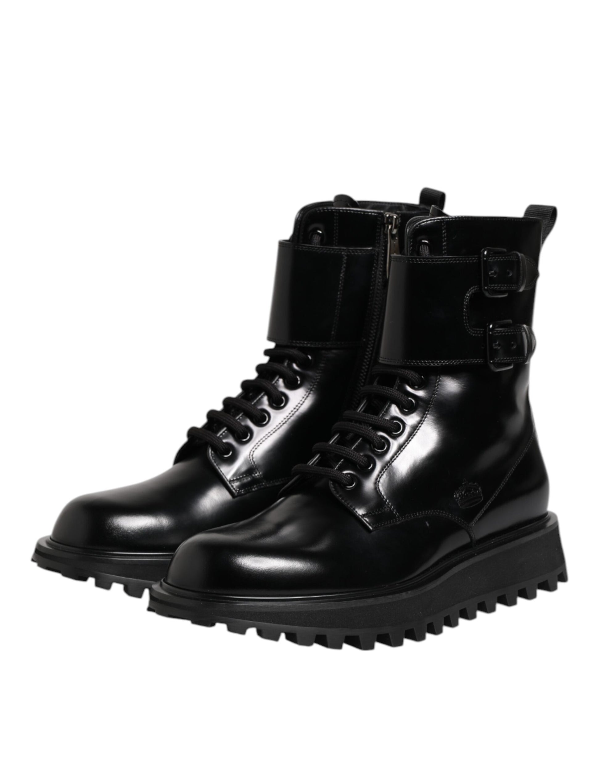 Dolce & Gabbana Black Leather Lace Up Mid Calf Boots Shoes Dolce & Gabbana