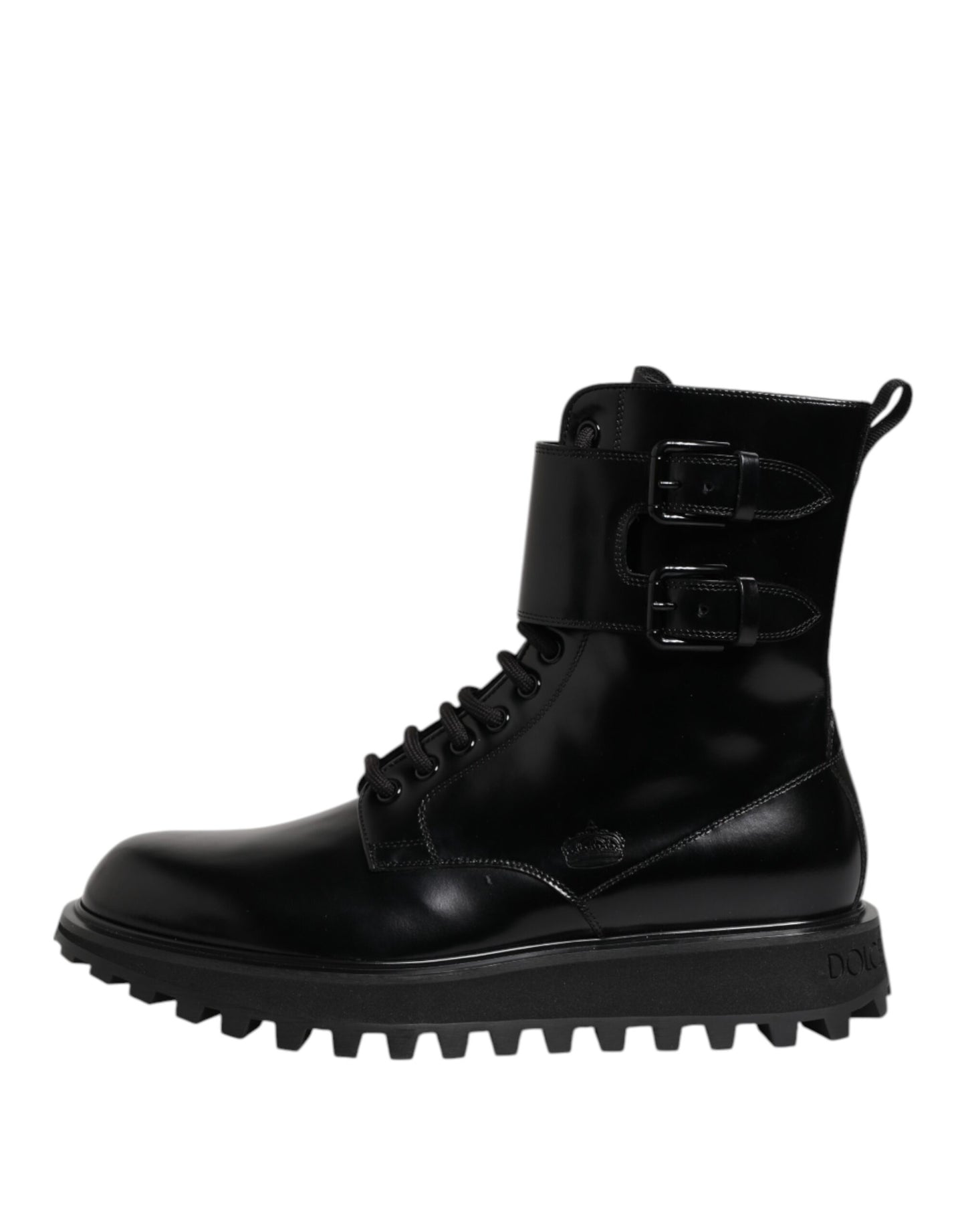 Dolce & Gabbana Black Leather Lace Up Mid Calf Boots Shoes Dolce & Gabbana