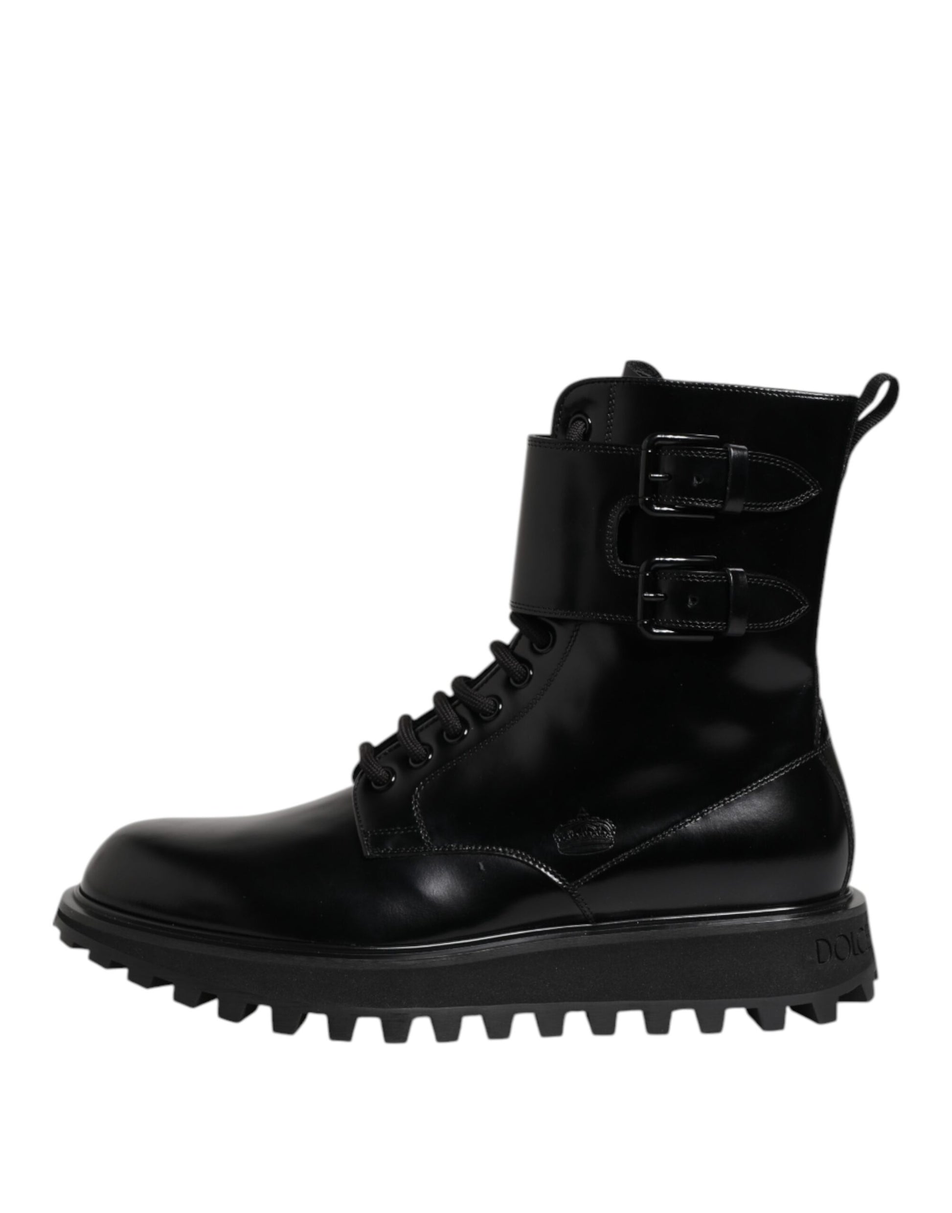 Dolce & Gabbana Black Leather Lace Up Mid Calf Boots Shoes Dolce & Gabbana