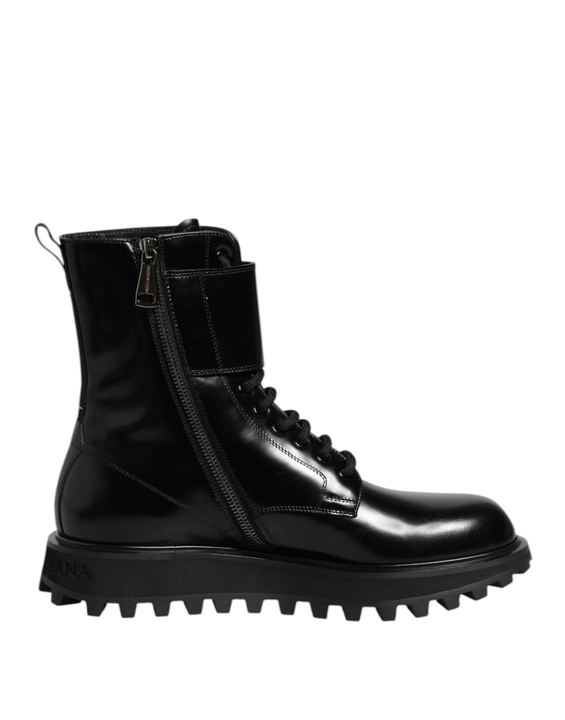 Dolce & Gabbana Black Leather Lace Up Mid Calf Boots Shoes Dolce & Gabbana