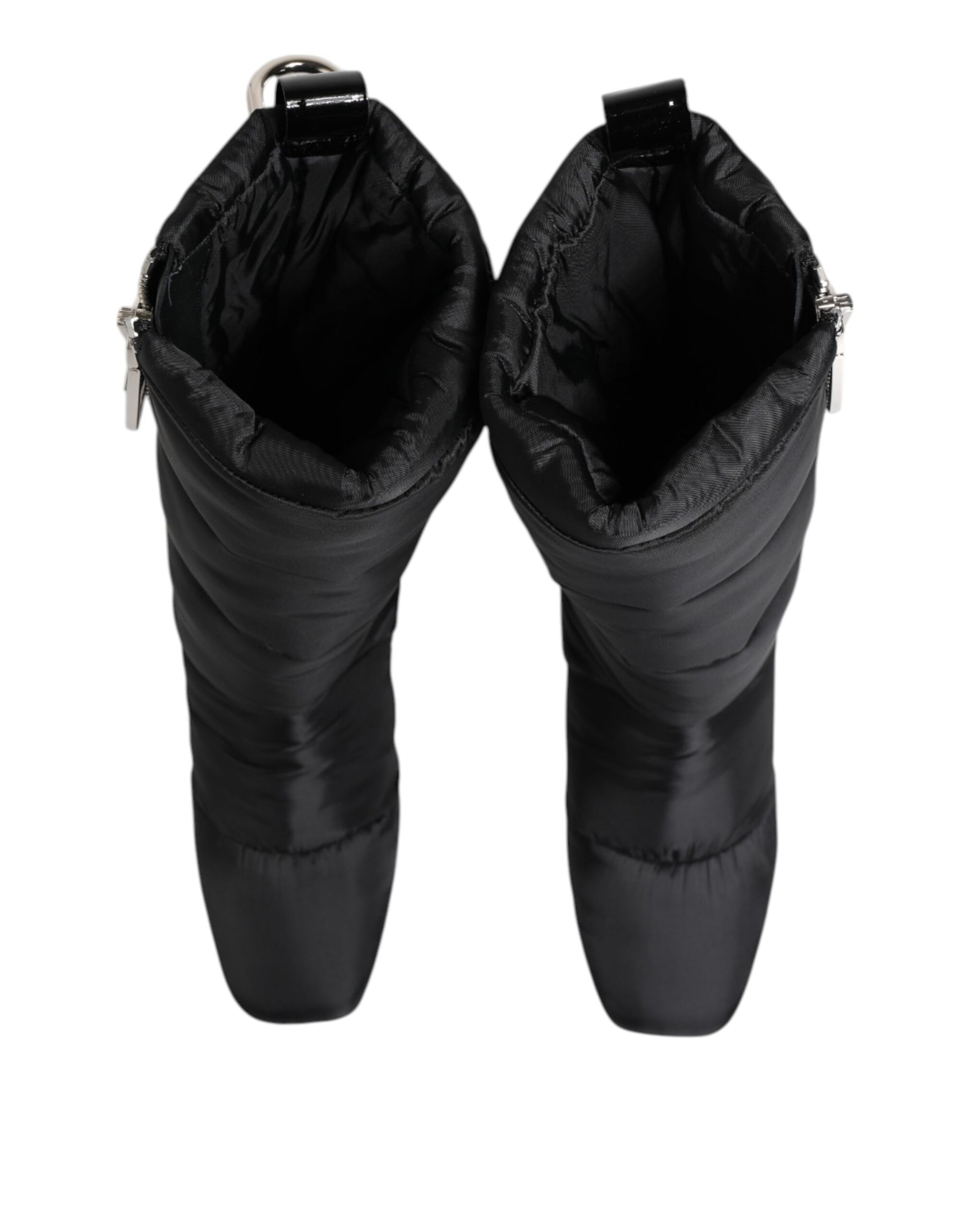 Dolce & Gabbana Black Padded Mid Calf Logo Heel Boots Shoes Dolce & Gabbana