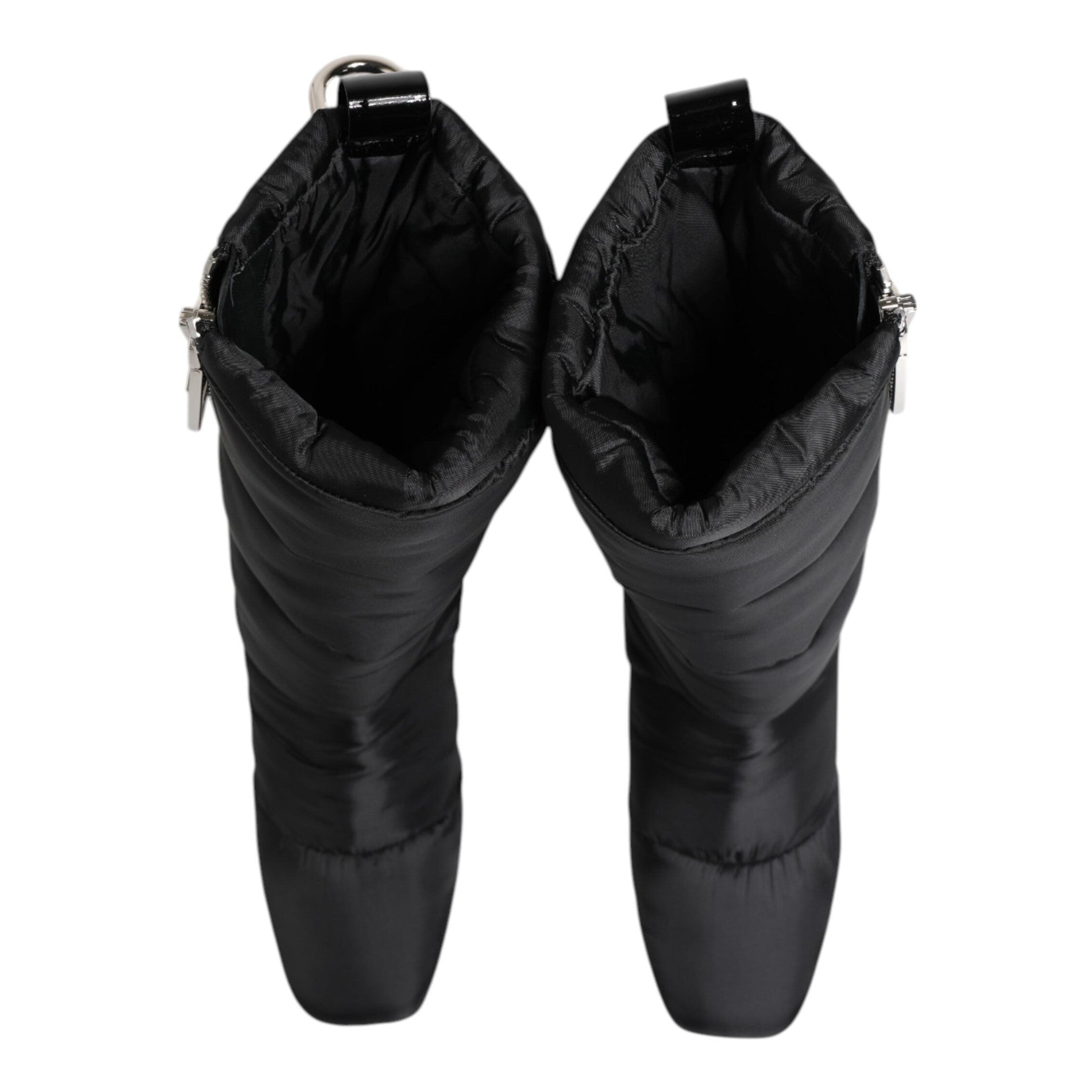 Dolce & Gabbana Black Padded Mid Calf Logo Heel Boots Shoes