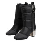 Dolce & Gabbana Black Padded Mid Calf Logo Heel Boots Shoes