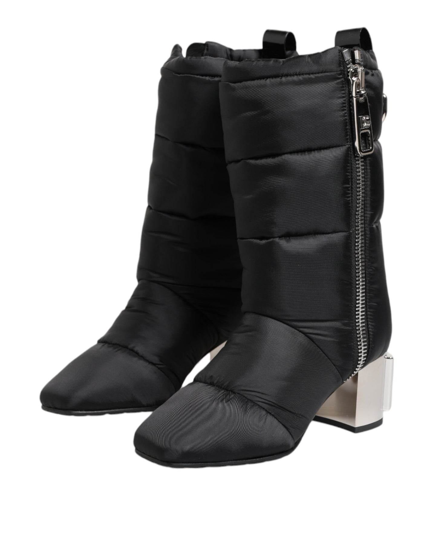 Dolce & Gabbana Black Padded Mid Calf Logo Heel Boots Shoes Dolce & Gabbana
